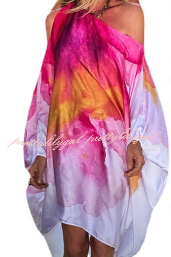 Elegant Floral Print One Shoulder Maxi Dress - Beach Cover Up, Summer Party & Vacation Outfit
