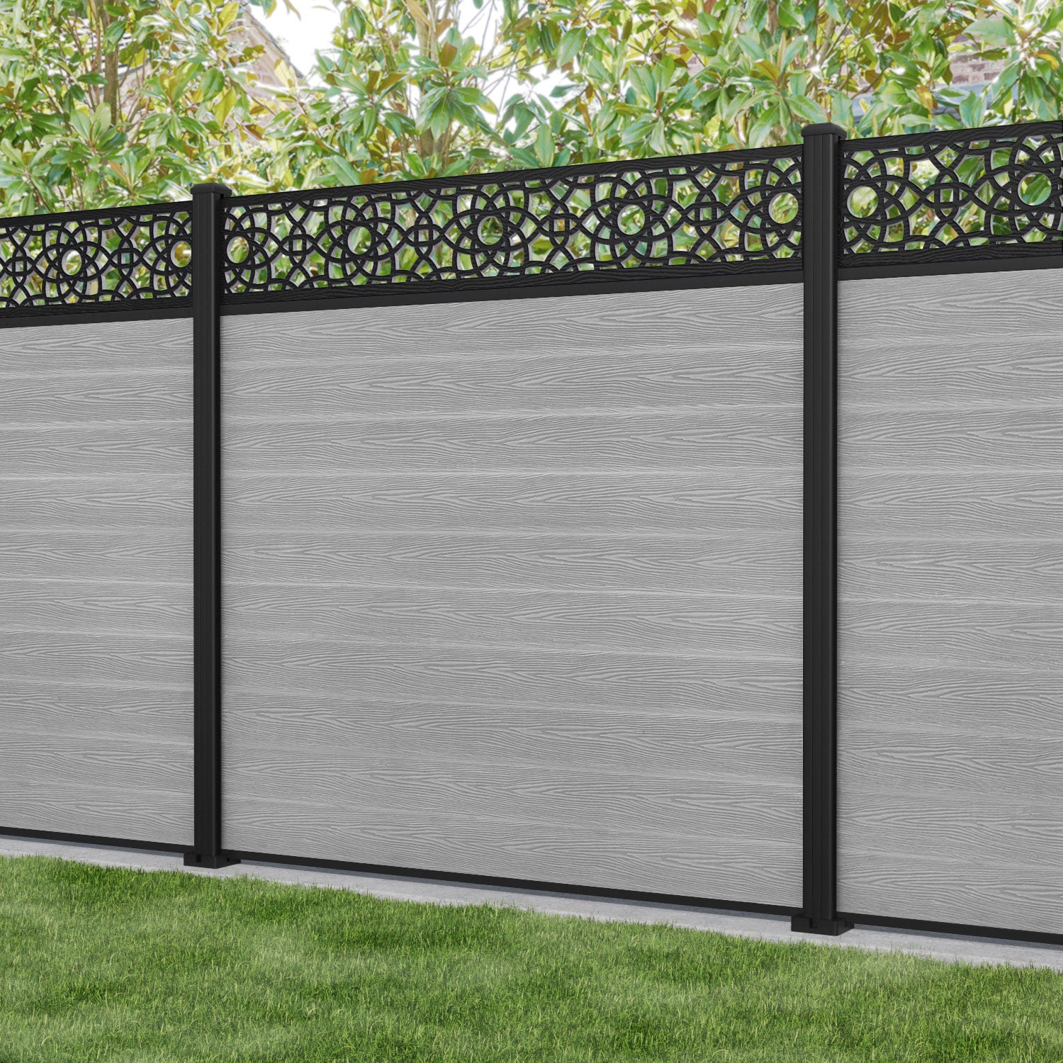 Classic Amber Fence Panel - Light Grey Aluminum Privacy Fence with Sturdy Posts | Perfect for Backyard, Garden, and Poolside Security | Outdoor Decorative Fencing Solution