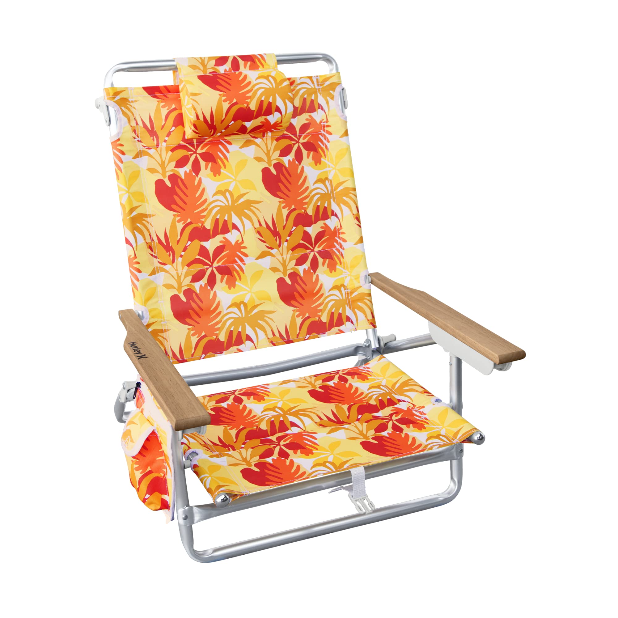 Hurley Deluxe Backpack Beach Chair - Portable Folding Chair with Cooler Pocket & Adjustable Straps, Lightweight for Outdoor, Camping, Picnic & Beach (Tangerine)