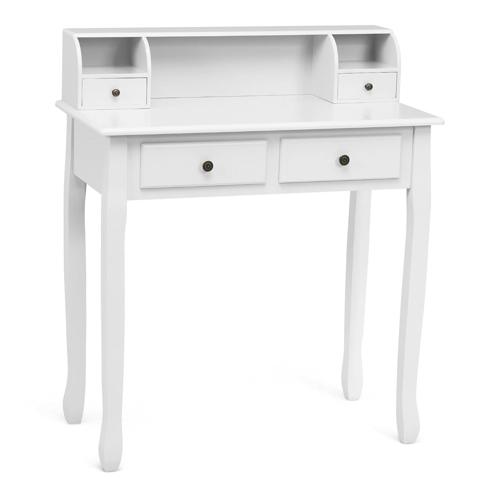 White Computer Desk with 4 Drawers & Storage Cabinet - Modern Laptop Study Desk for Home Office, Writing Table, Makeup Vanity & Dressing Table | Freestanding Versatile Furniture with Detachable Top & Ample Storage Space | Perfect for Small Spaces, Dorm Rooms & Home Offices