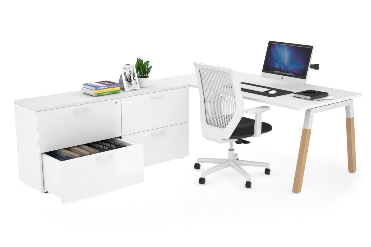 Premium Quadro A Legs Executive Desk with Wooden Legs & White Cross Beam - 1600L x 700W - Perfect for Home Office, Conference Rooms & Modern Workspaces