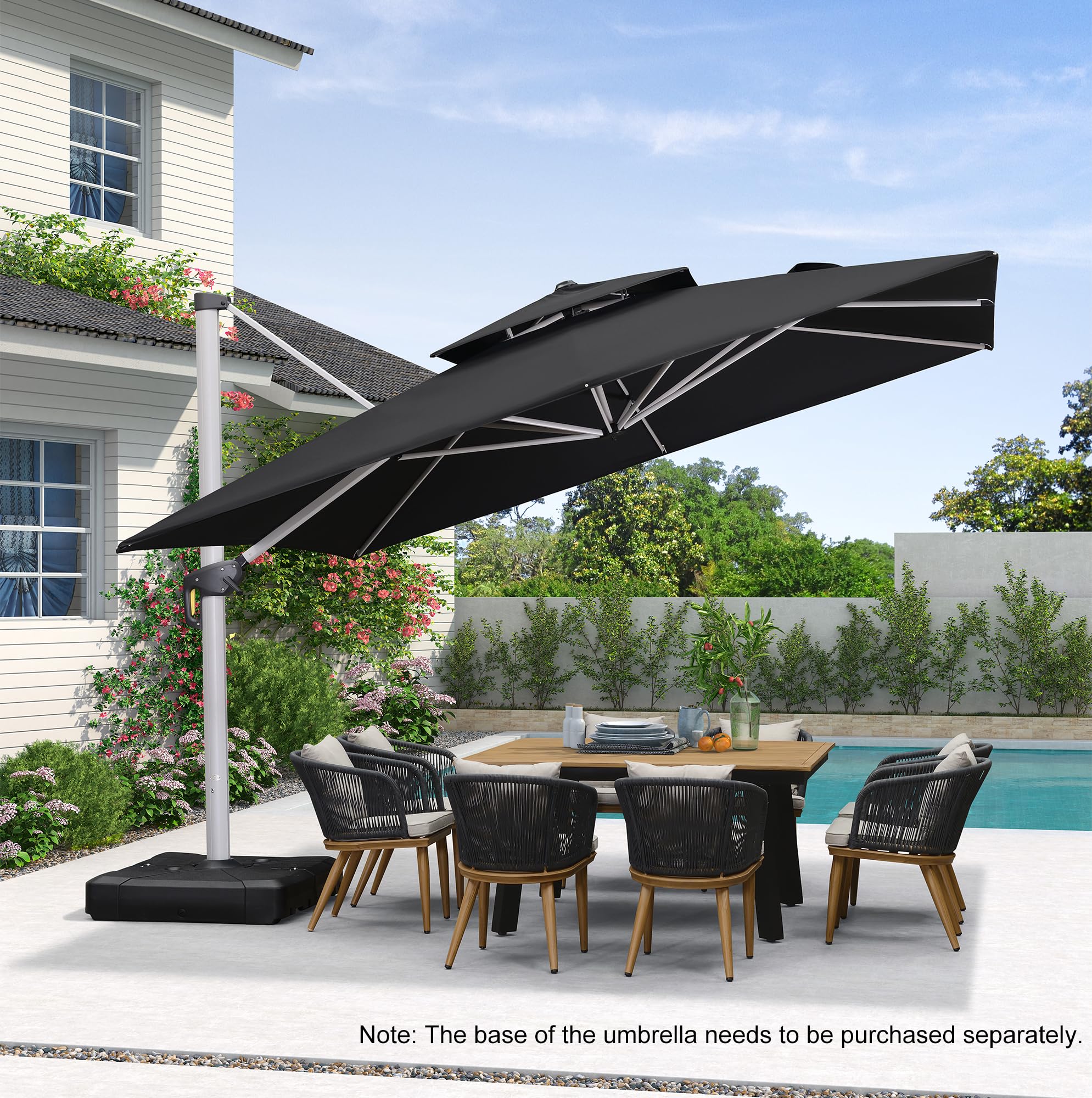 PURPLE LEAF 12ft Double Top Deluxe Square Patio Umbrella - Offset Hanging Cantilever Outdoor Market Umbrella for Garden, Backyard, Poolside (Black) | Durable Sun Shade for Patio Furniture & Outdoor Dining