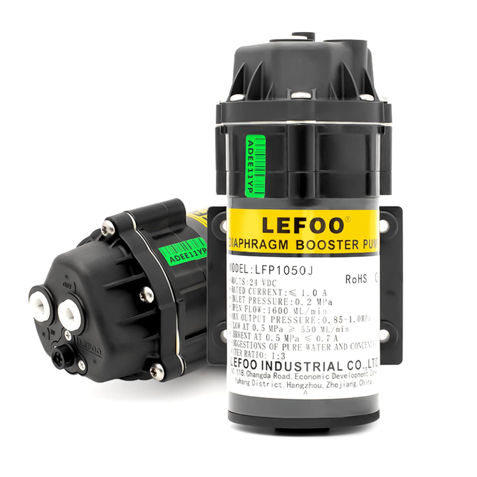 LEFOO 24V 50GPD Small Diaphragm Water Pressure Booster Pump - Industrial RO Reverse Osmosis System for Kitchen, Bathroom, Garden Hose & Lawn (3/8