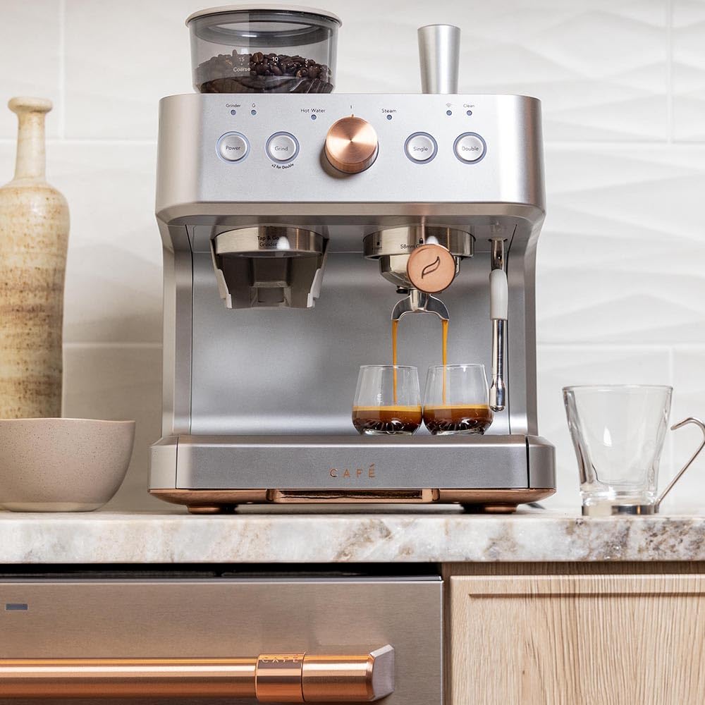 Café Bellissimo Semi Automatic Espresso Machine with Milk Frother - WiFi Connected Smart Coffee Maker, Built-In Bean Grinder, 15-Bar Pump & 95oz Water Tank - Stainless Steel | Perfect for Home Baristas & Coffee Lovers
