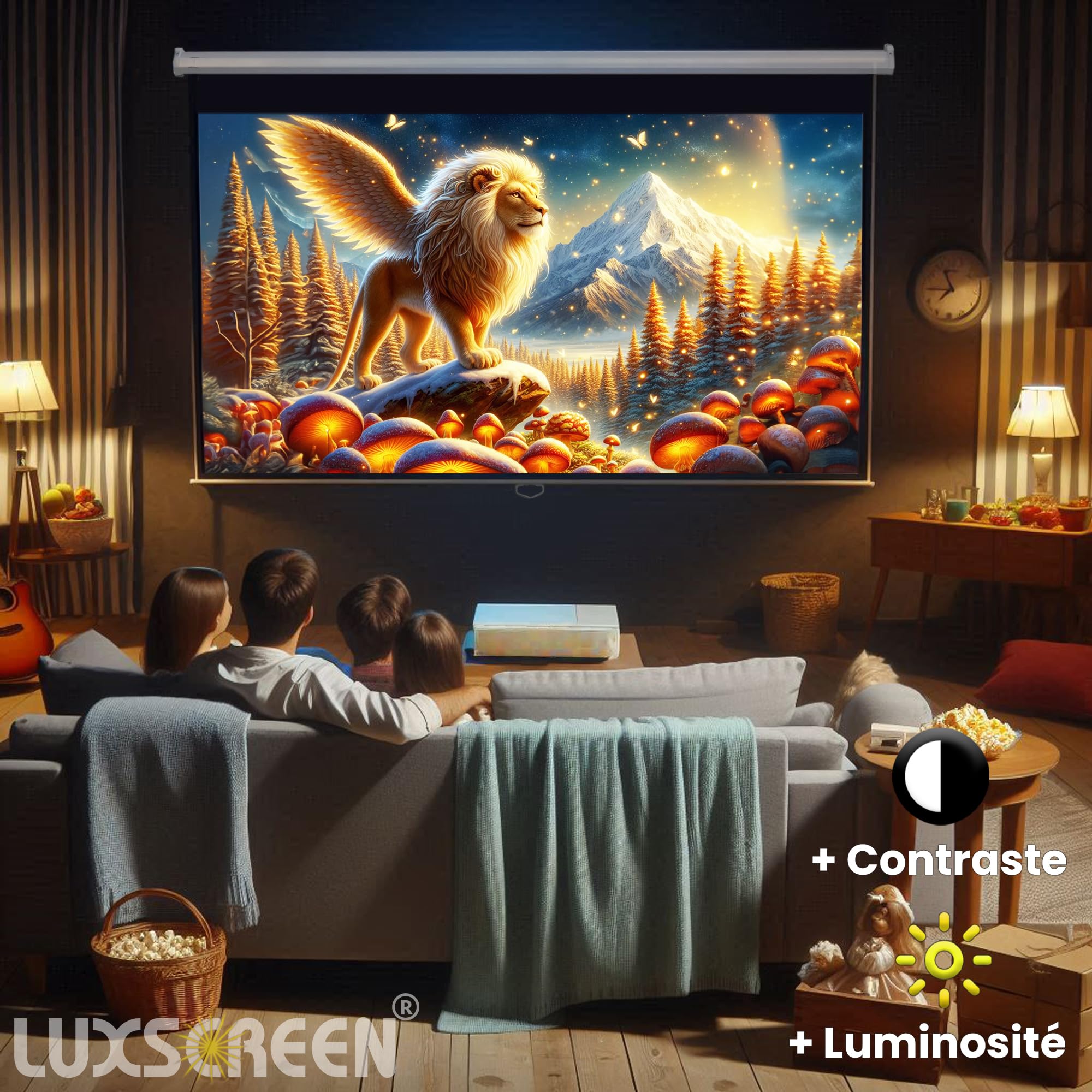 120 Inch Manual Pull Down Projector Screen 16:9 HD 4K 3D Ready - Wall/Ceiling Mountable Home Theater & Office Projection Screen (264x150cm) for Movies, Presentations & Gaming - Easy Height Adjustment & Compact Housing (283cm)