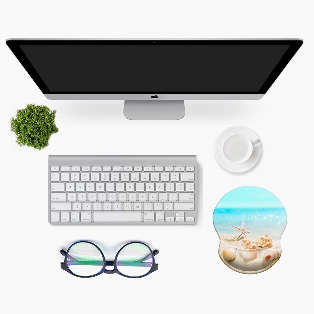 Ergonomic Wrist Mouse Pad with Comfortable Wrist Rest Support - Smooth Cloth Gaming Mouse Pad for Computer, Laptop, Office & Home Use - Perfect for Long Work Hours, Gaming Sessions & Typing Comfort (Shell Beach Design)