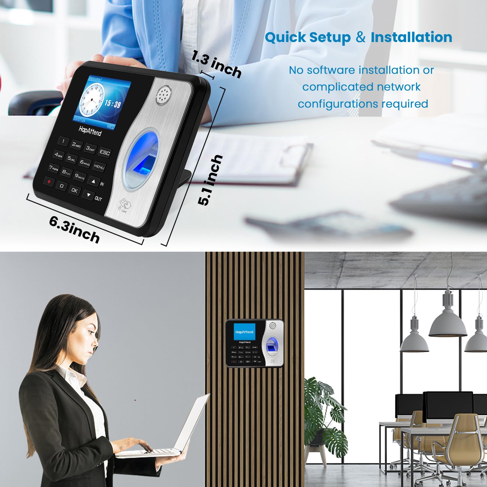 Biometric Time Clock for Small Business - H3 Fingerprint & RFID Employee Time Clock, Automatic Hours Calculation, Standalone Machine with 5 Free RFID Cards (No Monthly Fees) - Perfect for Retail Stores, Restaurants & Offices