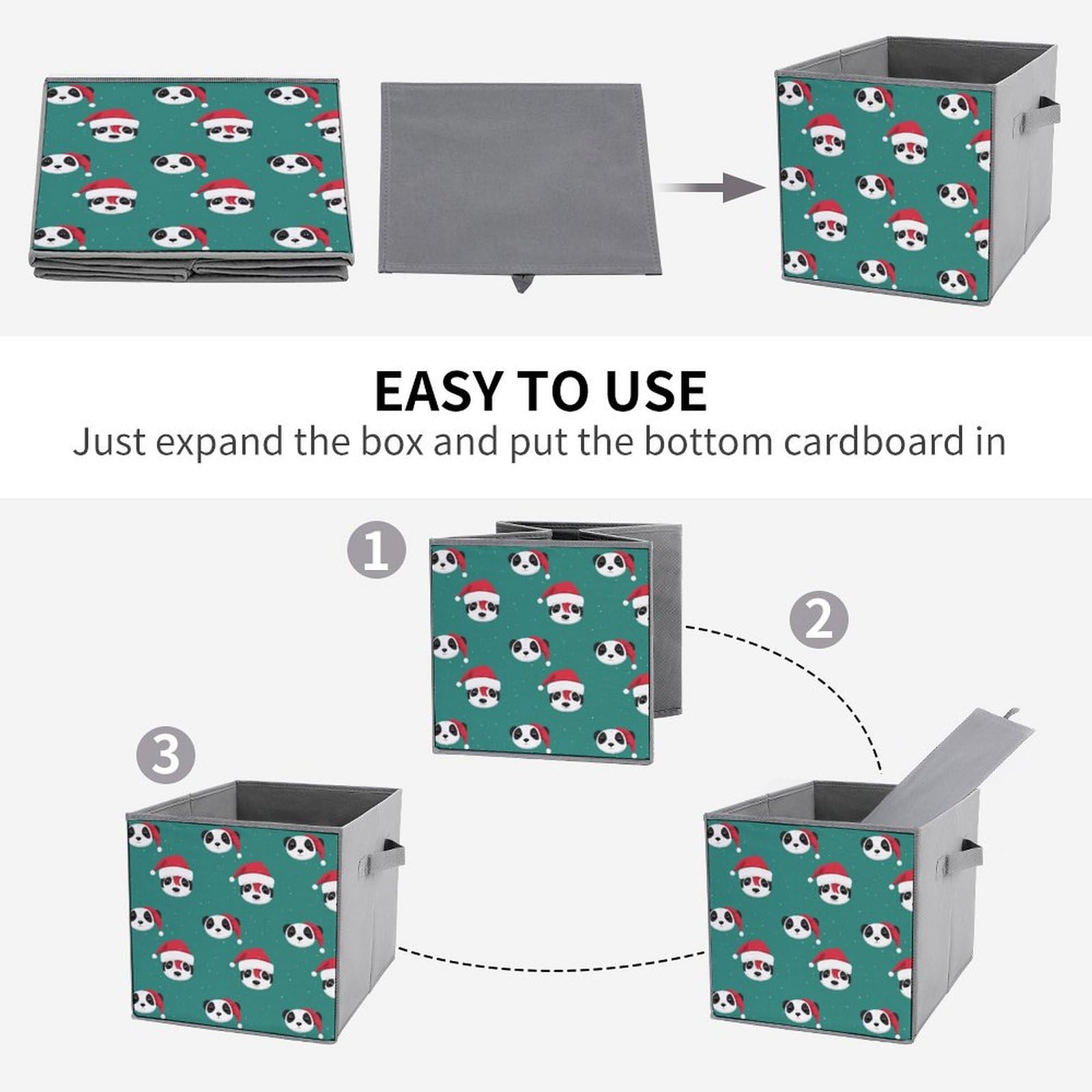 Christmas Panda Foldable Storage Cubes - 6PCS Organizers with Handles for Home & Office