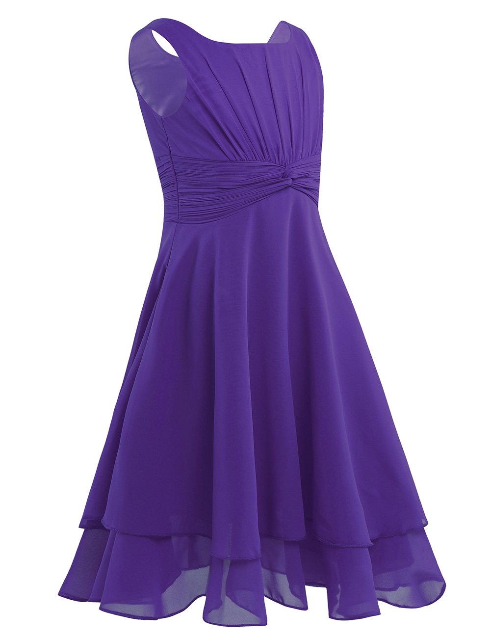 Girls Sleeveless Chiffon Flower Dress for Wedding Party - Elegant Double Layer Pleated Bridesmaid Dress for Kids, Prom & Special Occasions