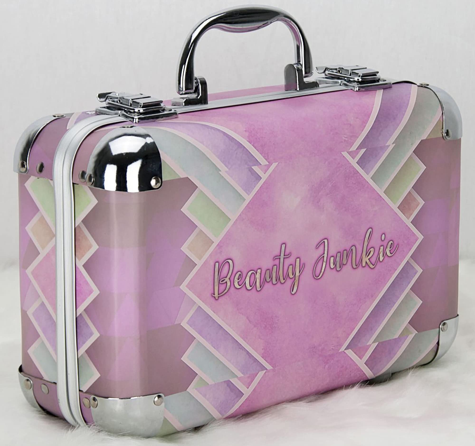 VER Modern Portable Beauty Junkie Makeup Gift Set with Extendable Trays & Mirror - 61pcs Cosmetic Organizer | Perfect for Travel, Home Vanity & Professional Makeup Artists