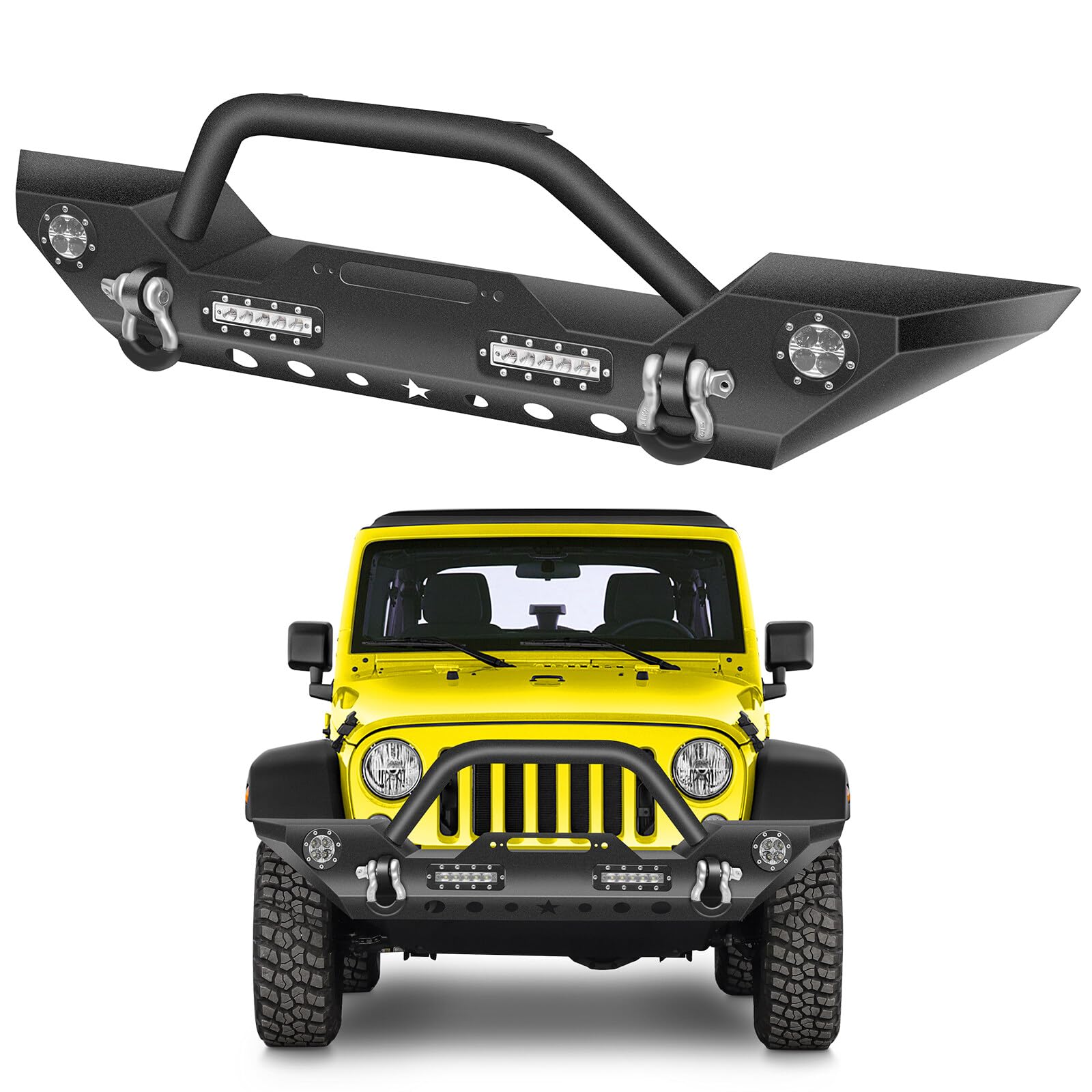 SCITOO Textured Black Front Bumper with D-Rings & Winch Plate for 2007-2018 Jeep Wrangler JK | LED Light Compatible | Off-Road Protection & Style Upgrade