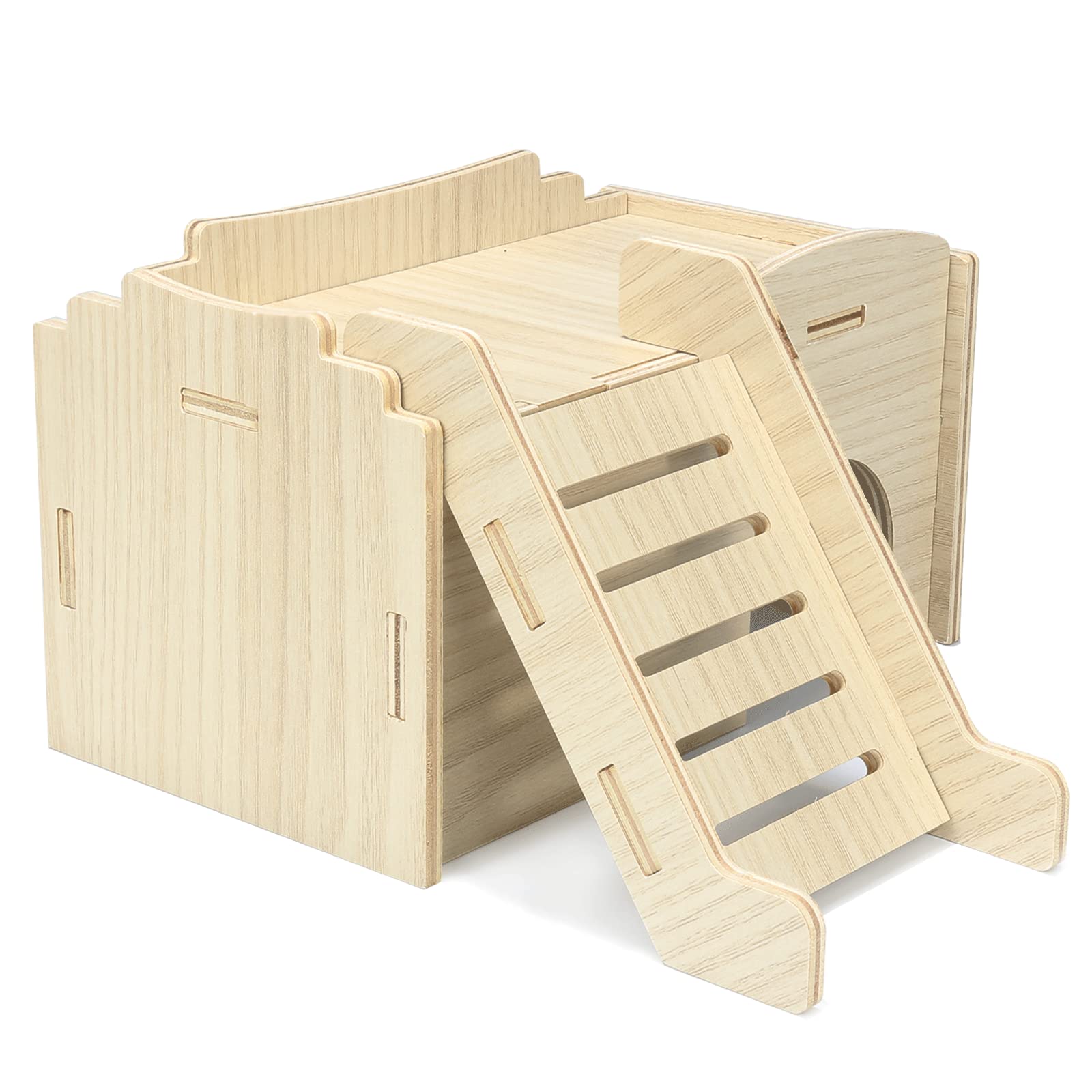 **Wooden Hamster Hideout House for Syrian & Dwarf Hamsters - Detachable Hut with Climbing Ladder & Window - Chew Toy & Playhouse for Gerbils & Small Pets - Perfect for Cage Enrichment & Stress Relief**
