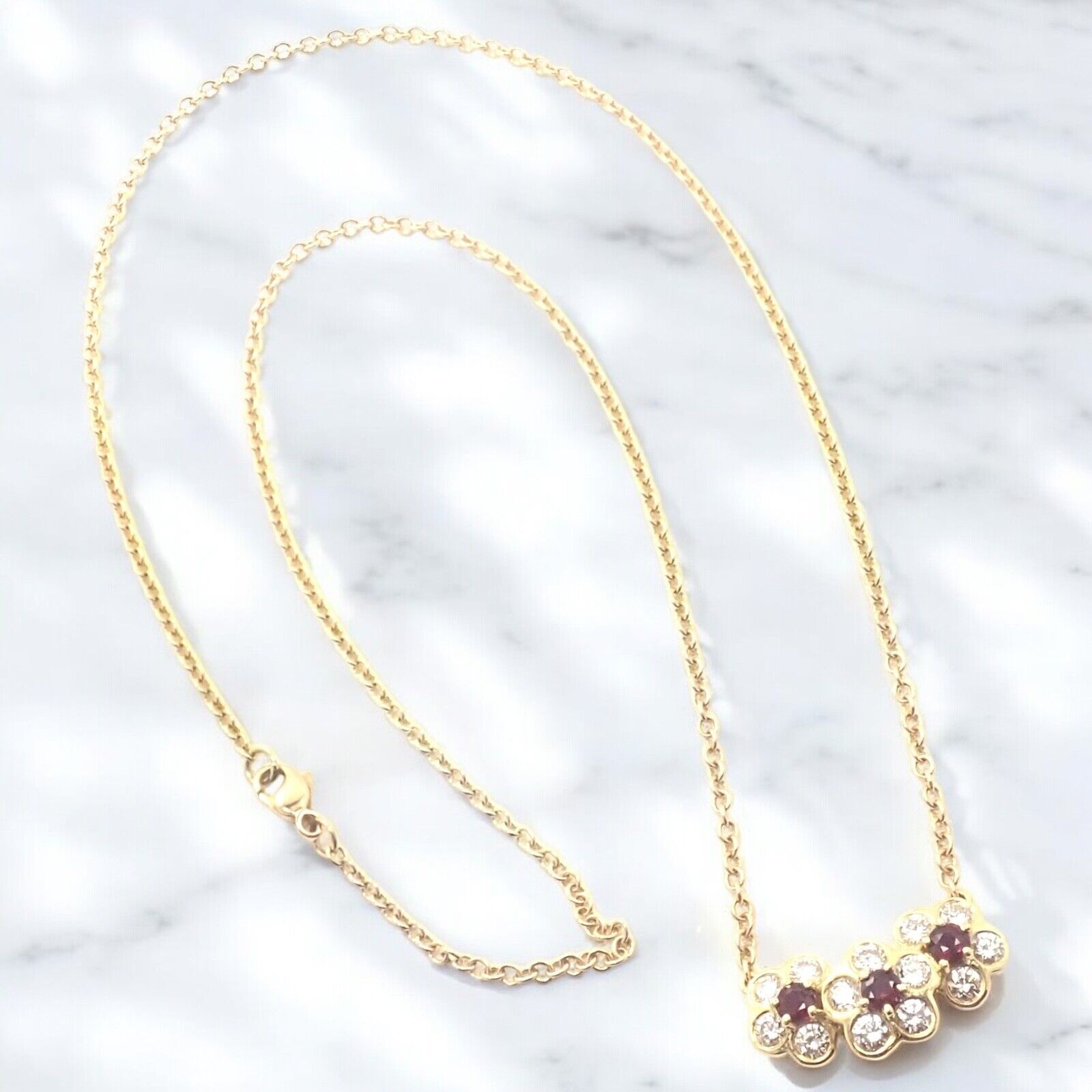Authentic Van Cleef & Arpels 18k Yellow Gold Ruby Diamond Fleurette Necklace | Luxury Jewelry for Women | Perfect for Weddings, Anniversaries & Special Occasions
