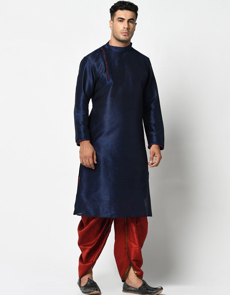 Elegant Blue Kurta Dupion Silk Dhoti Set for Men | Traditional Indian Ethnic Wear | Perfect for Weddings, Festivals & Cultural Events