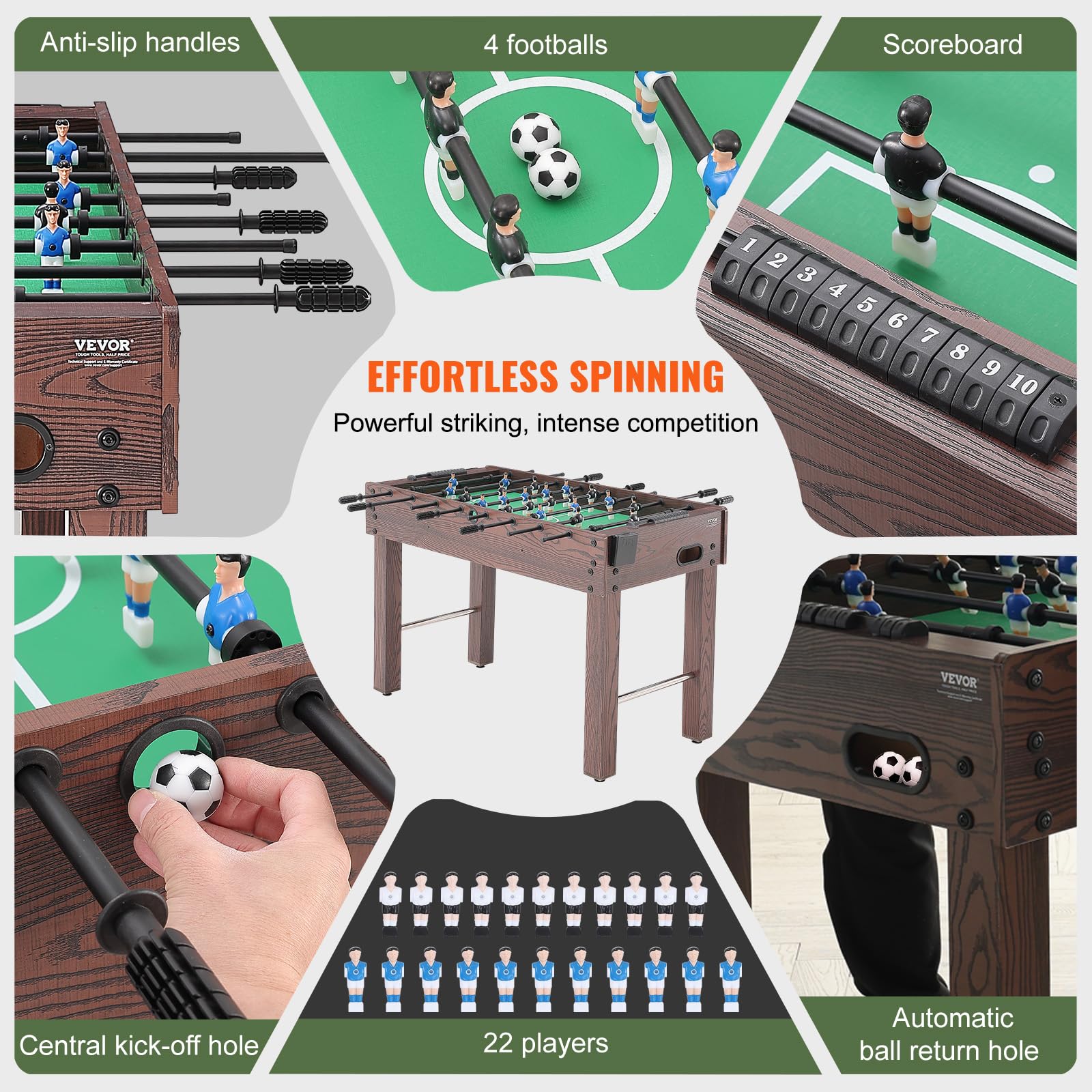 VEVOR Folding Foosball Table 42/48/55 Inch - Standard Size Indoor Soccer Table Game for Home, Family & Game Room - Includes Foosball Set - Perfect for Parties, Basement Entertainment & Office Break Rooms