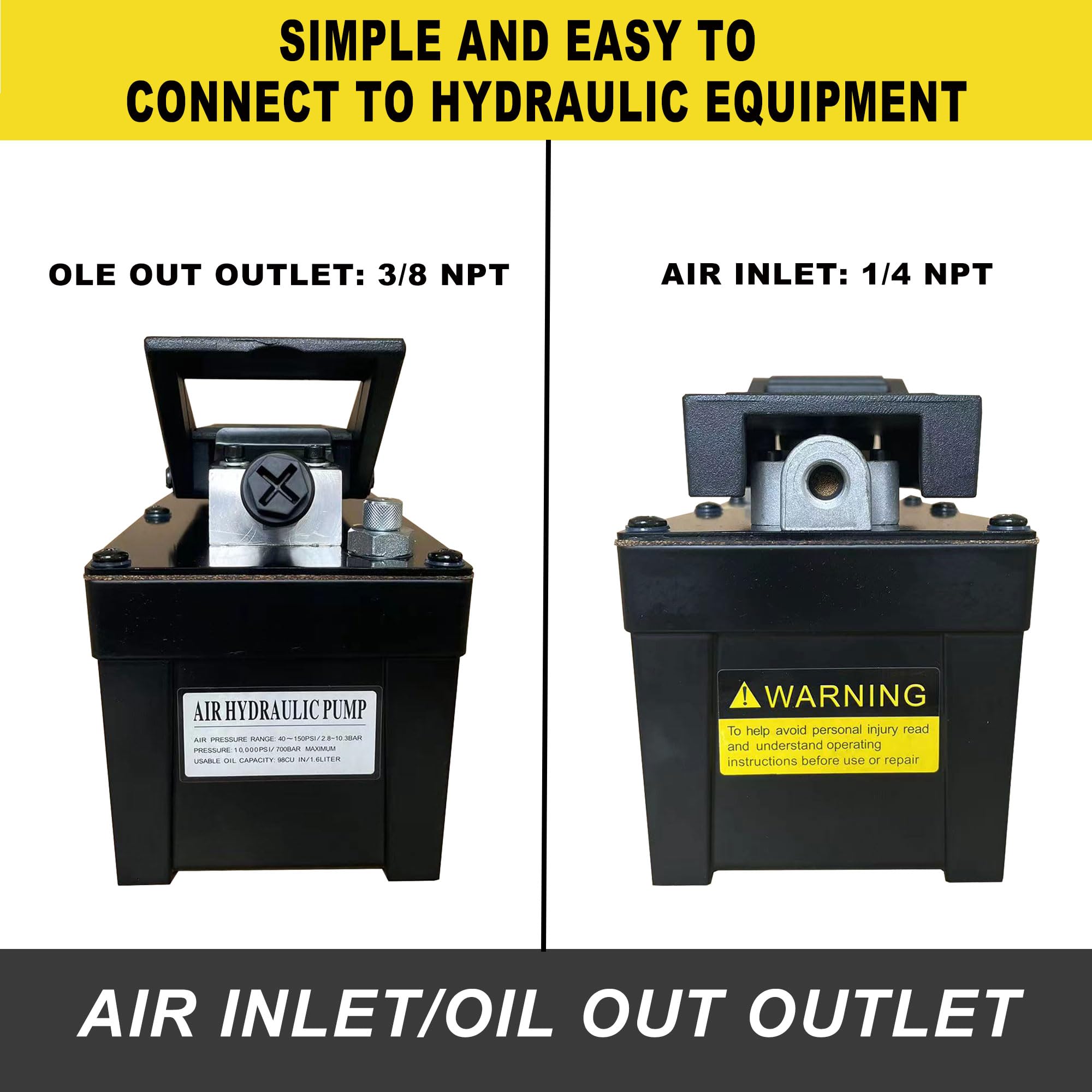 10,000 PSI Air Hydraulic Pump with 1.7L Reservoir - 3/8