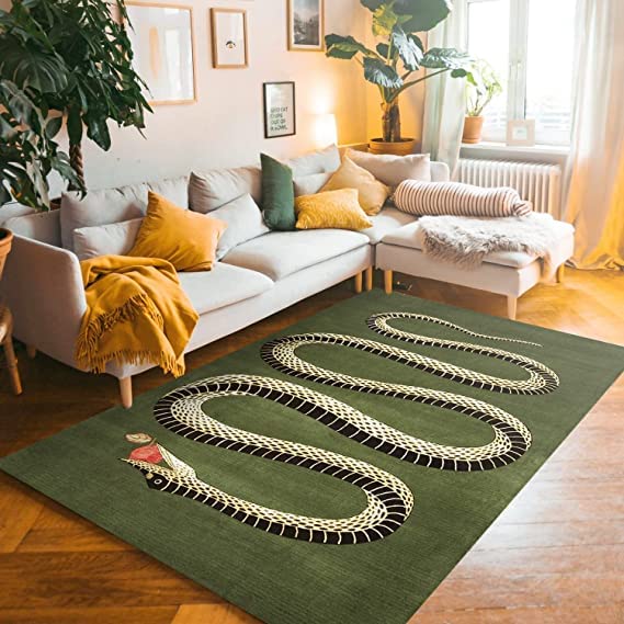 Elegant Gothic Snake Area Rug - Halloween Animal Print Rug for Home Decor, Witch & Serpent Themed Floor Mat (4x6, 3x5, 5x7ft) - Perfect for Gothic Bedroom, Witchy Living Room or Nautical Themed Spaces