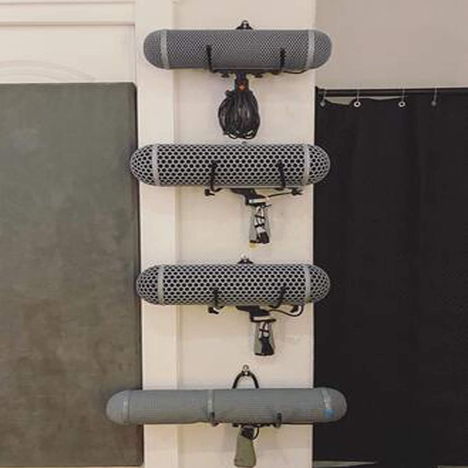 Wall Mount Yoga Mat Holder with Foam Roller & Towel Rack Hooks - Adjustable Exercise Mat Storage Shelf for Yoga Straps & Resistance Bands - Perfect for Home Gym & Fitness Class Organization (2 Pack, Holds Up to 20Lbs) - Ideal for Small Spaces & Clutter-Free Workout Areas