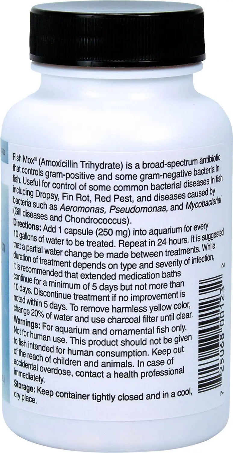 Thomas Labs Fish Amoxicillin 250 mg Capsules - 100 Count Antibiotic Treatment for Aquarium Fish | Bacterial Infection Prevention & Treatment for Tropical Fish, Koi Ponds & Home Aquariums