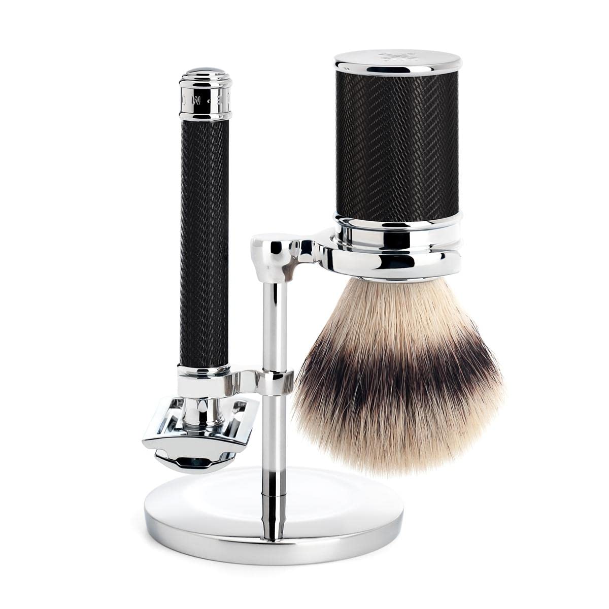 Premium MÜHLE Black & Chrome Silvertip Fiber Safety Razor - Closed Comb Shaving Kit for Men | Barber-Grade Smooth Shave | Ideal for Daily Use, Travel & Professional Grooming
