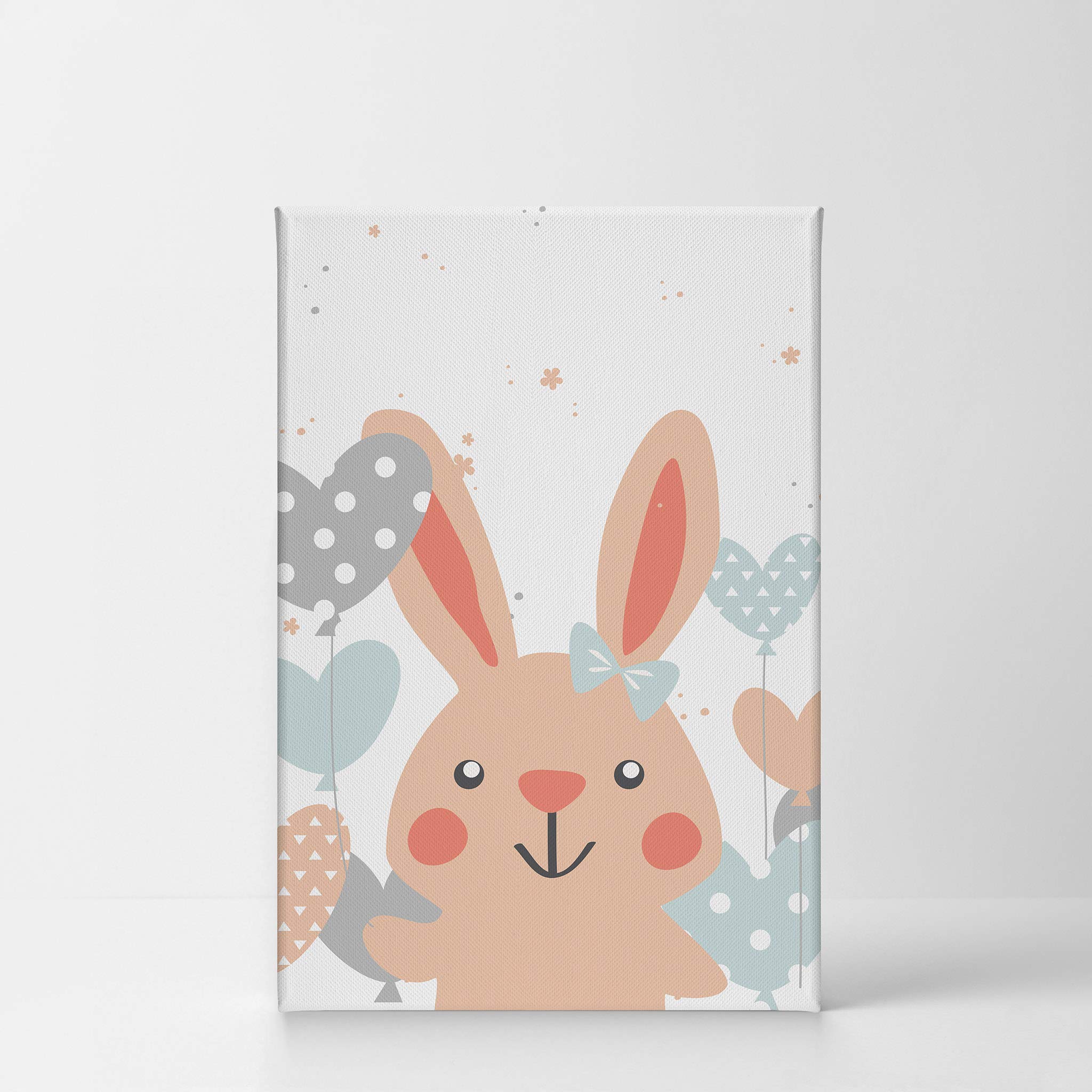 Cute Pink Rabbit with Balloons Canvas Print - 40x30 Inch Nursery Wall Art, Kids Room Decor, Baby Shower Gift (White Background, Made in USA) | Perfect for Children's Bedrooms, Playrooms & Daycare Centers