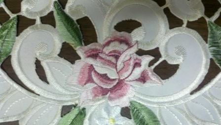 23 Inch Round Doily with Light Pink Cutwork Rose - Elegant Table Decor for Weddings, Parties & Home Decoration