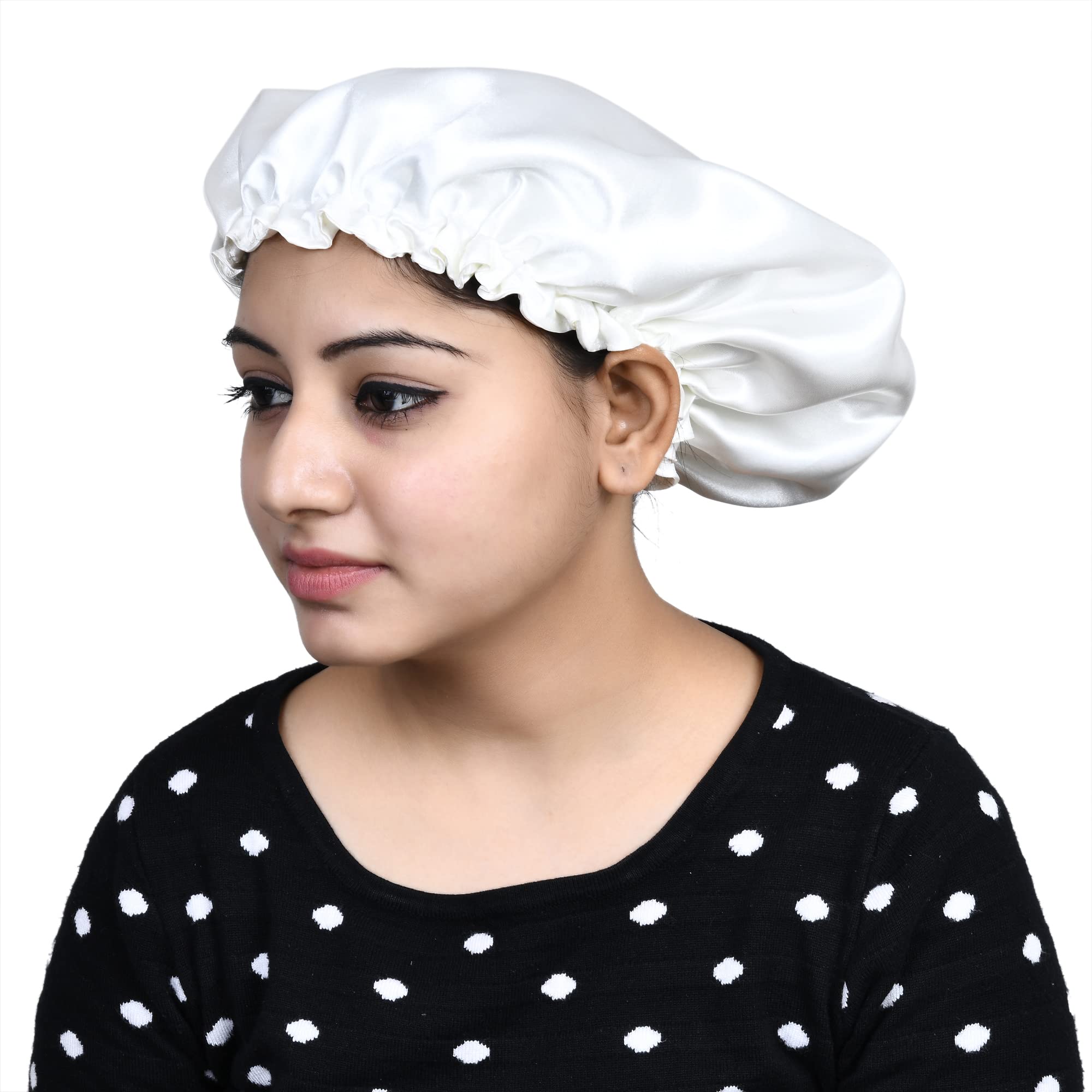 Matkooz Satin Silk Premium Sleeping Cap for Women - Double Layered Stretchable Hair Bonnet with Scrunchies Set - Adjustable for All Head Sizes - Perfect for Nighttime Hair Protection & Travel