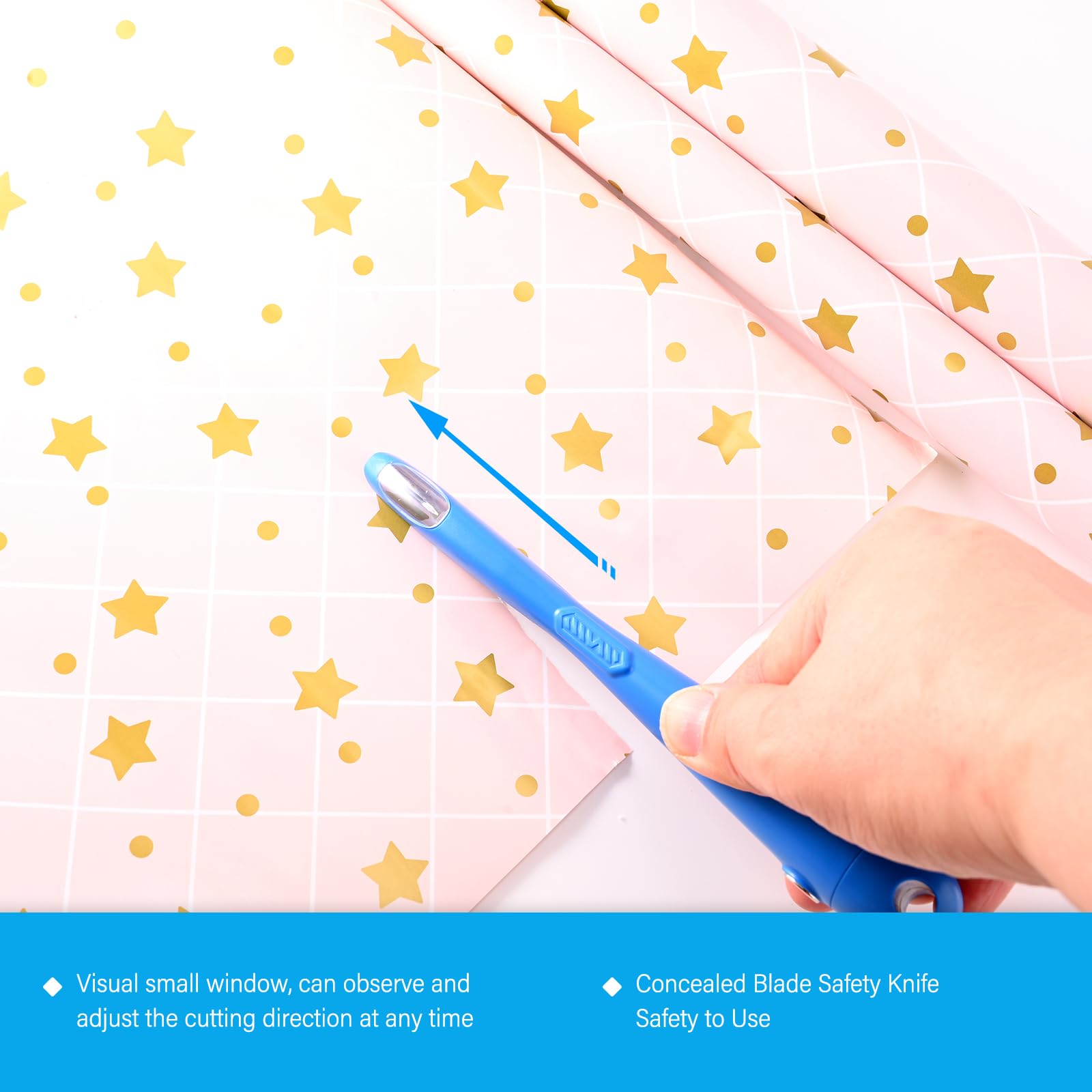 Gomake 2-Pack Magnetic Wrapping Paper Cutter with Blade Storage Box - Blue | Perfect for Birthday, Christmas & Holiday Gift Wrapping | Easy Roll Paper Cutting Tool for Crafting & Present Wrapping