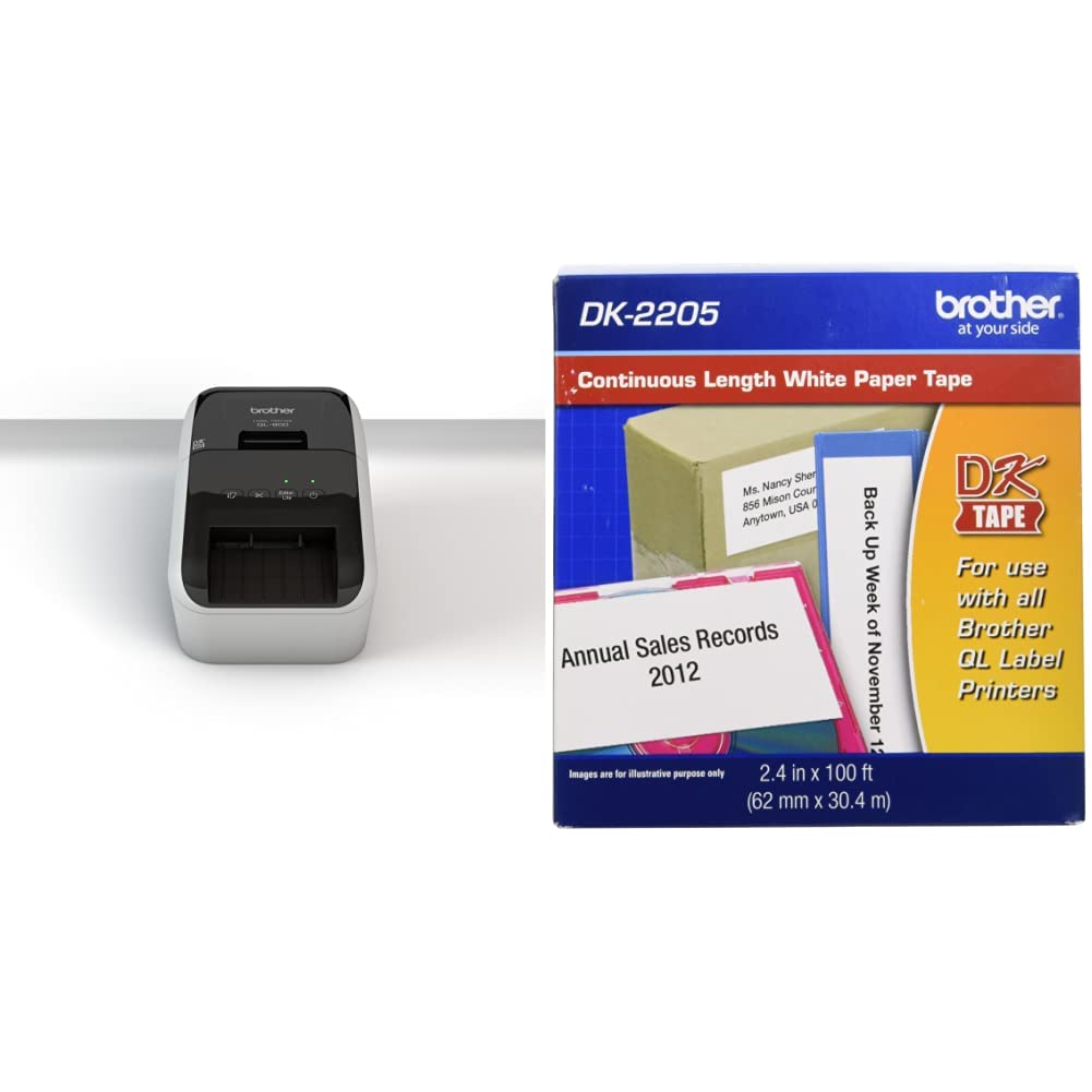 Brother QL-800 High-Speed Professional Label Printer with DK-2205 Black on White Labels - Perfect for Shipping, Inventory & Small Business Organization