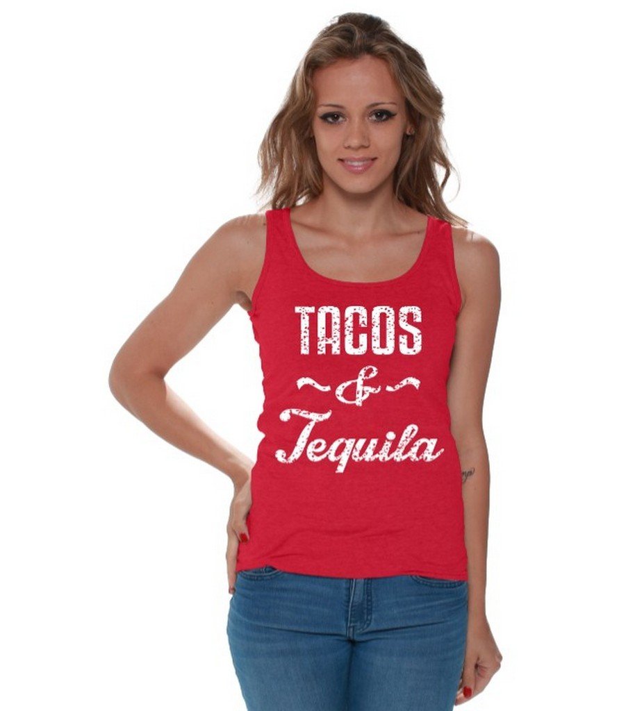 Awkwardstyles Women's Tacos & Tequila Graphic Tank Top - White Mexican Themed Casual Shirt for Summer & Parties | Perfect for Cinco de Mayo, Girls Night Out & Beach Vacations
