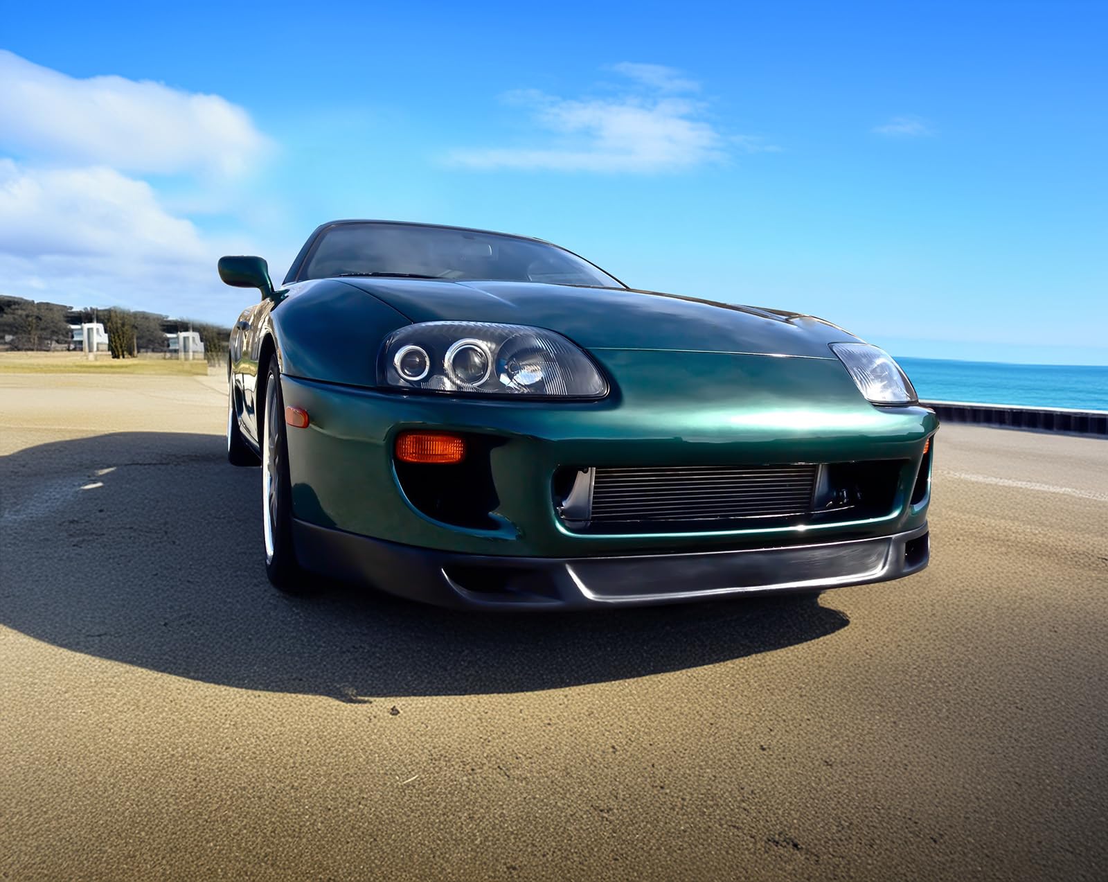 IKON MOTORSPORTS V2 Style PU Black Front Bumper Lip Spoiler for 1993-1998 Toyota Supra | Splitter Air Dam Chin Diffuser | Enhances Aerodynamics & Sporty Look for Street Racing & Car Shows
