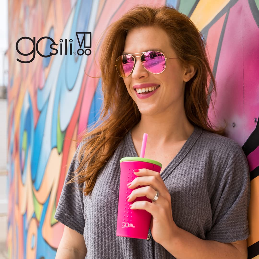 Eco-Friendly Reusable Silicone Straw Tumbler - 16oz BPA-Free, Dishwasher Safe Water Bottle for Travel, Gym & Office - Watermelon Color