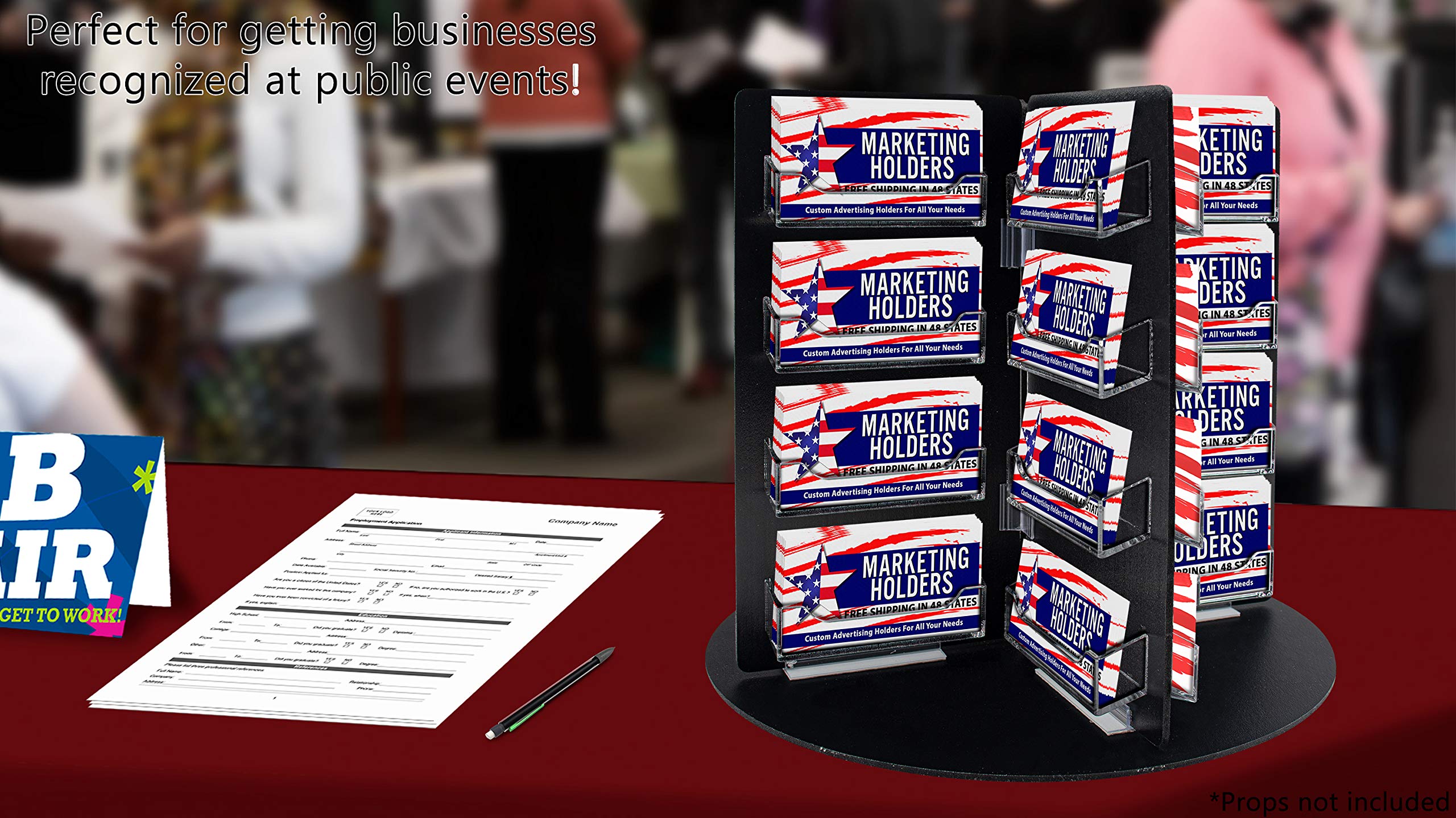 Rotating Business Card Holder - 32 Pocket Clear Acrylic Display Stand with Black PVC Backing for 3.5