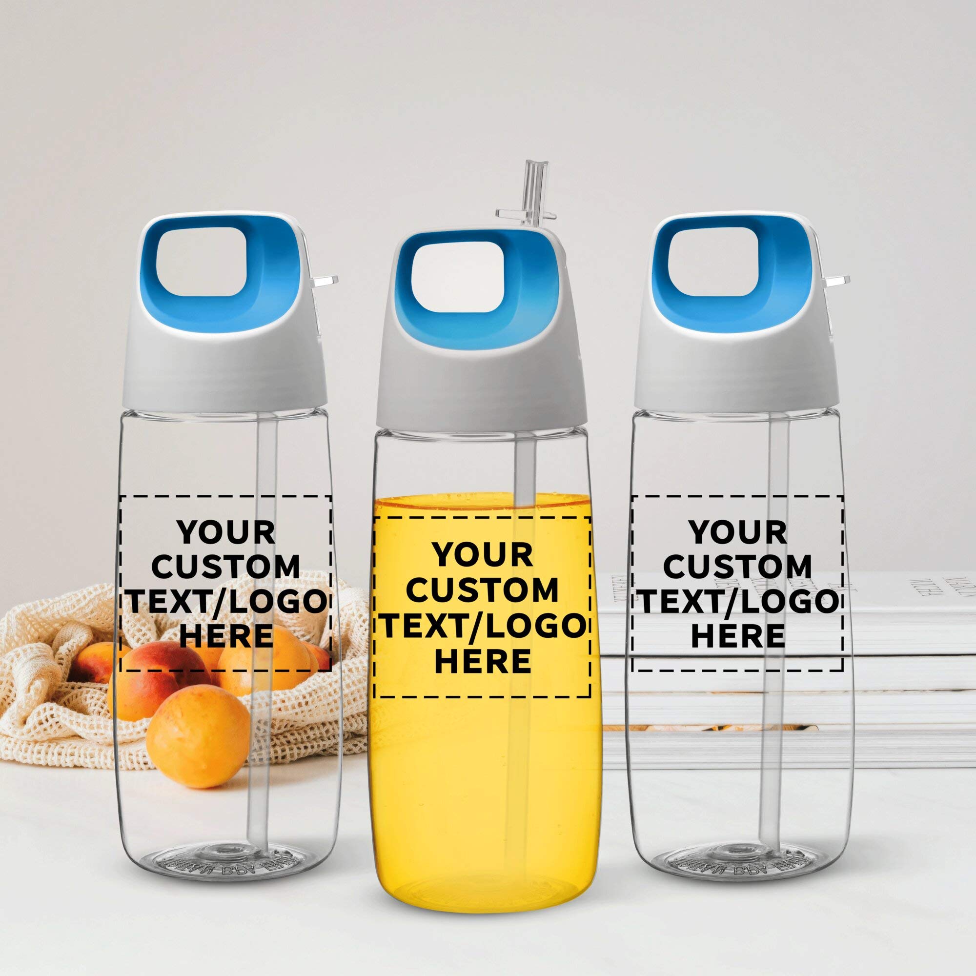 6 Pack 27 oz Plastic Water Bottles with Straw - Customizable Text & Logo - BPA-Free Tritan Material - Accent Cube Design - Perfect for Gym, School & Outdoor Activities
