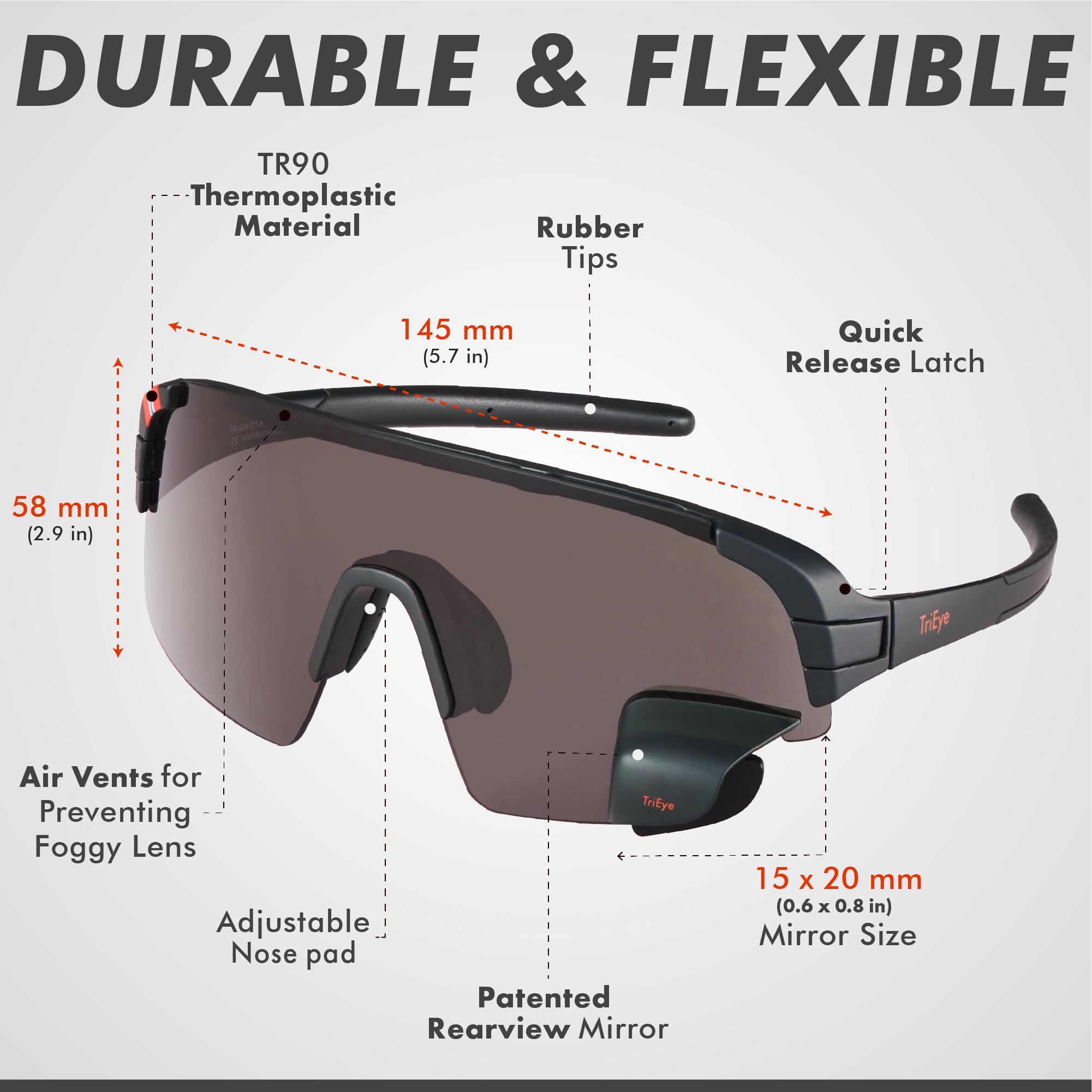 Cycling Sunglasses with Rear-View Mirror for Men & Women - UV400 Protection Sports Glasses for Road & Mountain Biking - Perfect for Cycling, Running & Outdoor Activities
