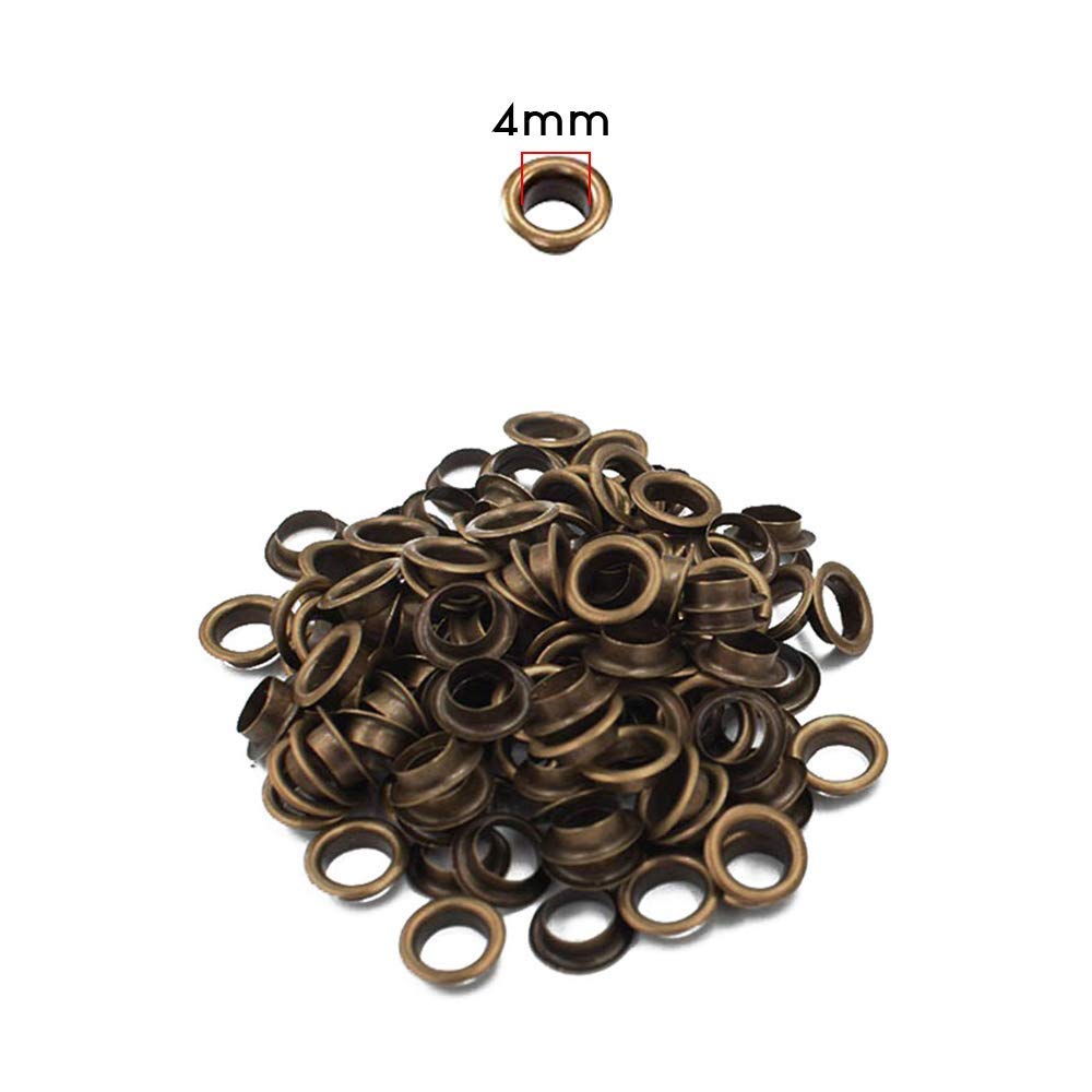 4mm Bronze Eyelets and Washers Set - 100 Pack for Leather Craft, DIY Projects, and Clothing Accessories | Durable Metal Grommets for Shoes, Bags, and Fabric Crafts