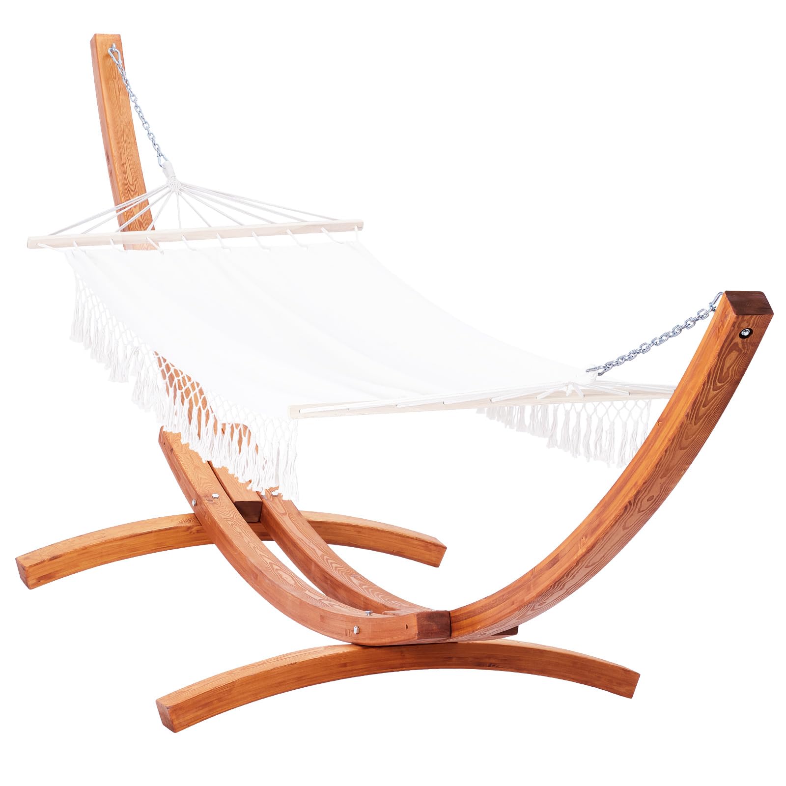 VEVOR Wooden Hammock Stand - 475 lbs Capacity Universal 2 Person Hammock Frame for 9-13 ft Hammocks, Adjustable Larch Wood Arc Stand with Chains & Carabiners - Perfect for Backyard, Patio, Camping & Indoor Relaxation