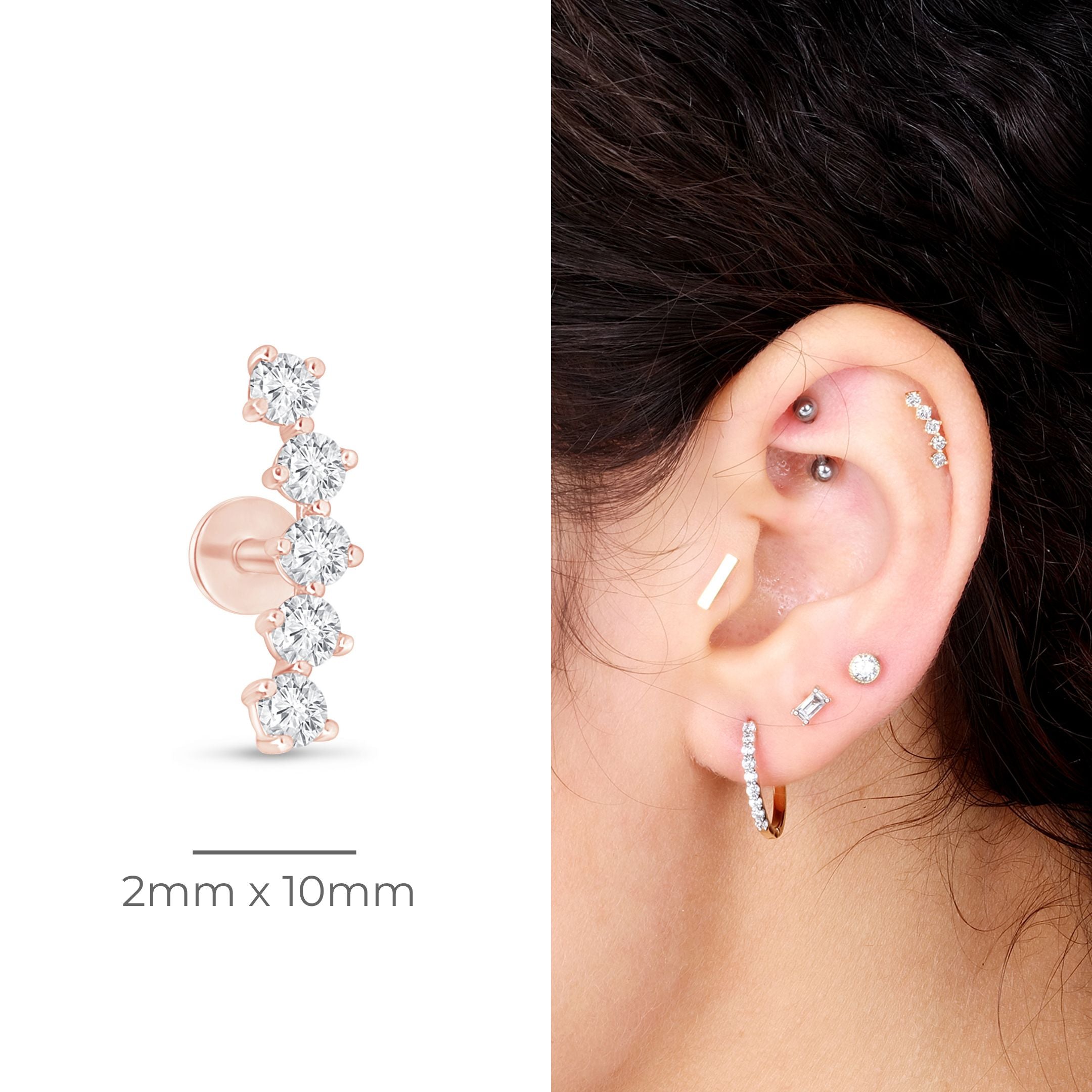 14K Rose Gold Diamond Constellation Ear Climber Flat Back Stud Earrings - Perfect for Parties, Weddings & Everyday Elegance