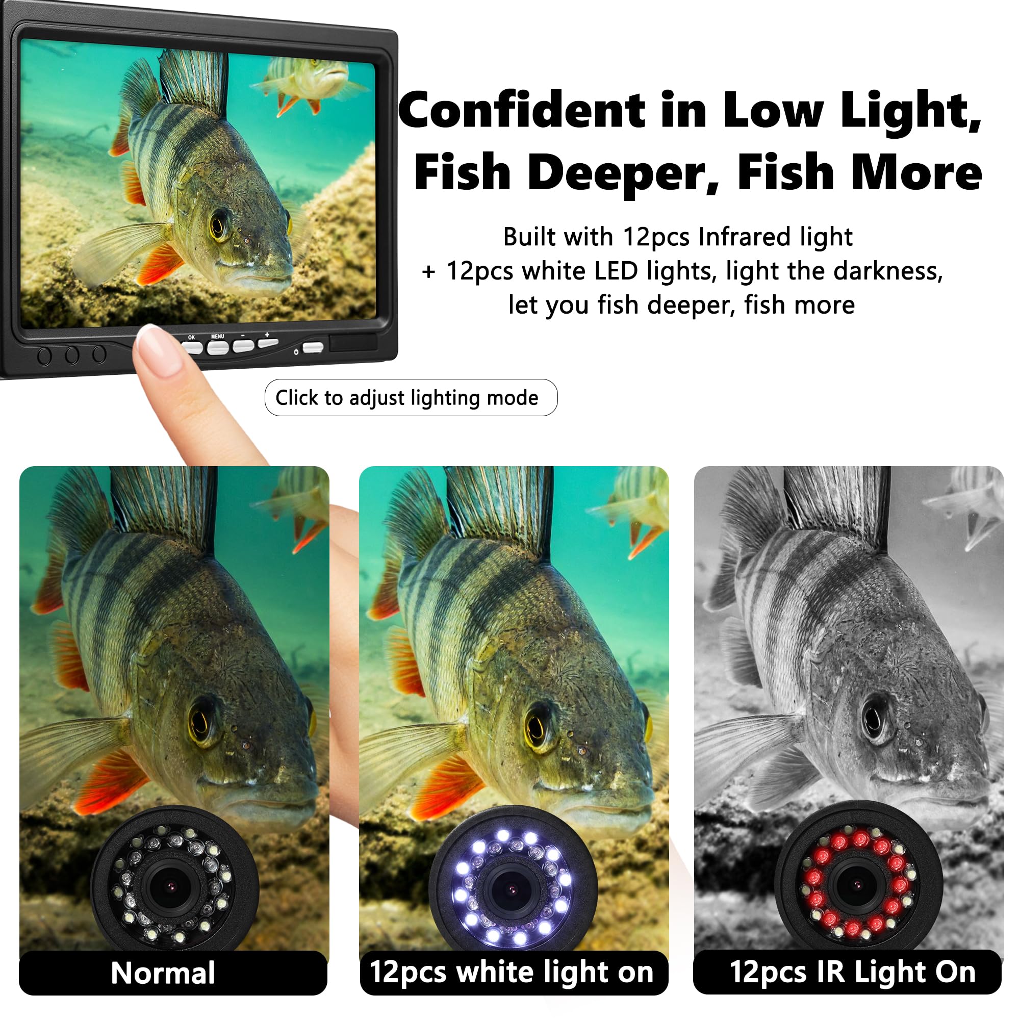Underwater Fishing Camera HD 720P with DVR & 32GB Card - 7'' Ice Fishing Monitor, Fish Finder with 12 IR & 12 LED Lights, 4500mAh Battery, 50ft Cable - Perfect for Ice Fishing, Underwater Exploration & Marine Observation - Great Gift for Anglers & Outdoor Enthusiasts
