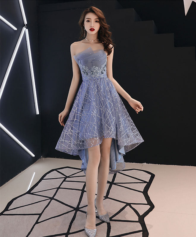 Elegant Blue Tulle High-Low Prom Dress for Homecoming | Formal Evening Gown for Dances & Special Occasions