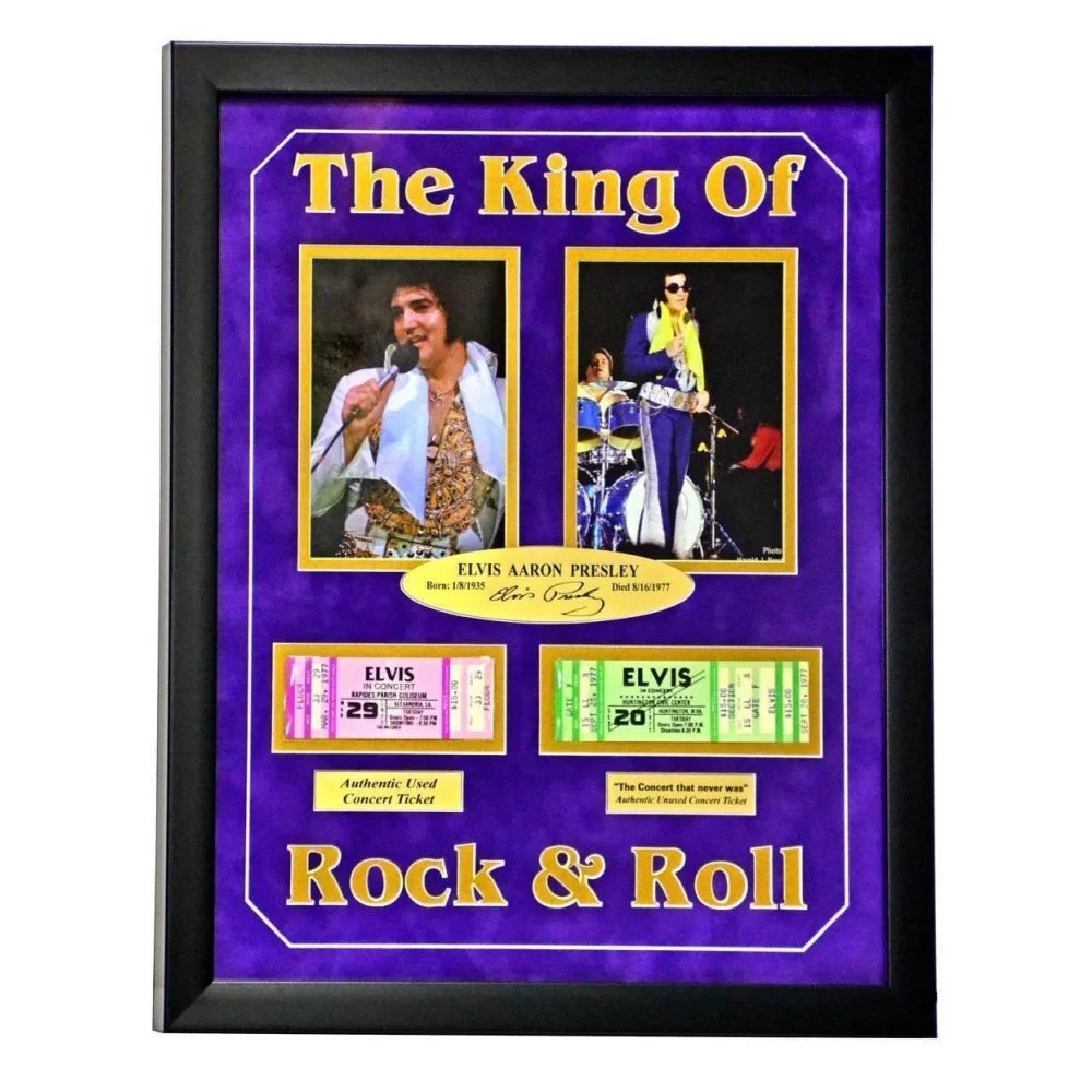 Elvis Presley Authentic Concert Tickets Collage Framed with Facsimile Autograph - Limited Edition #D/25 - Perfect for Music Memorabilia Collectors & Elvis Fans Home Decor