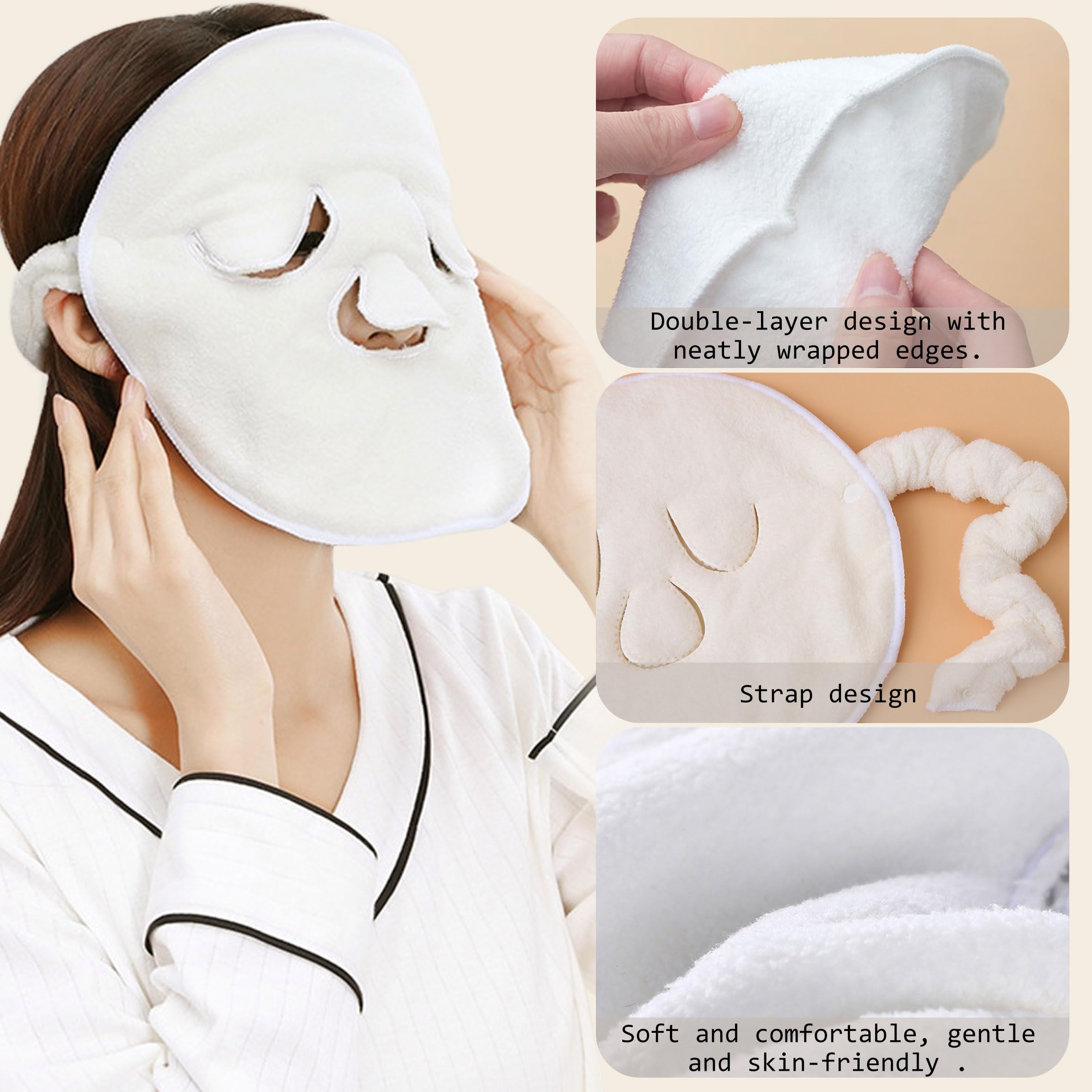 Caliee Reusable 3-Hole Coral Velvet Facial Headband - Soft Hot & Cold Face Towel for Beauty & Spa | Perfect for Home, Salon, Face Steaming & Skincare Routines