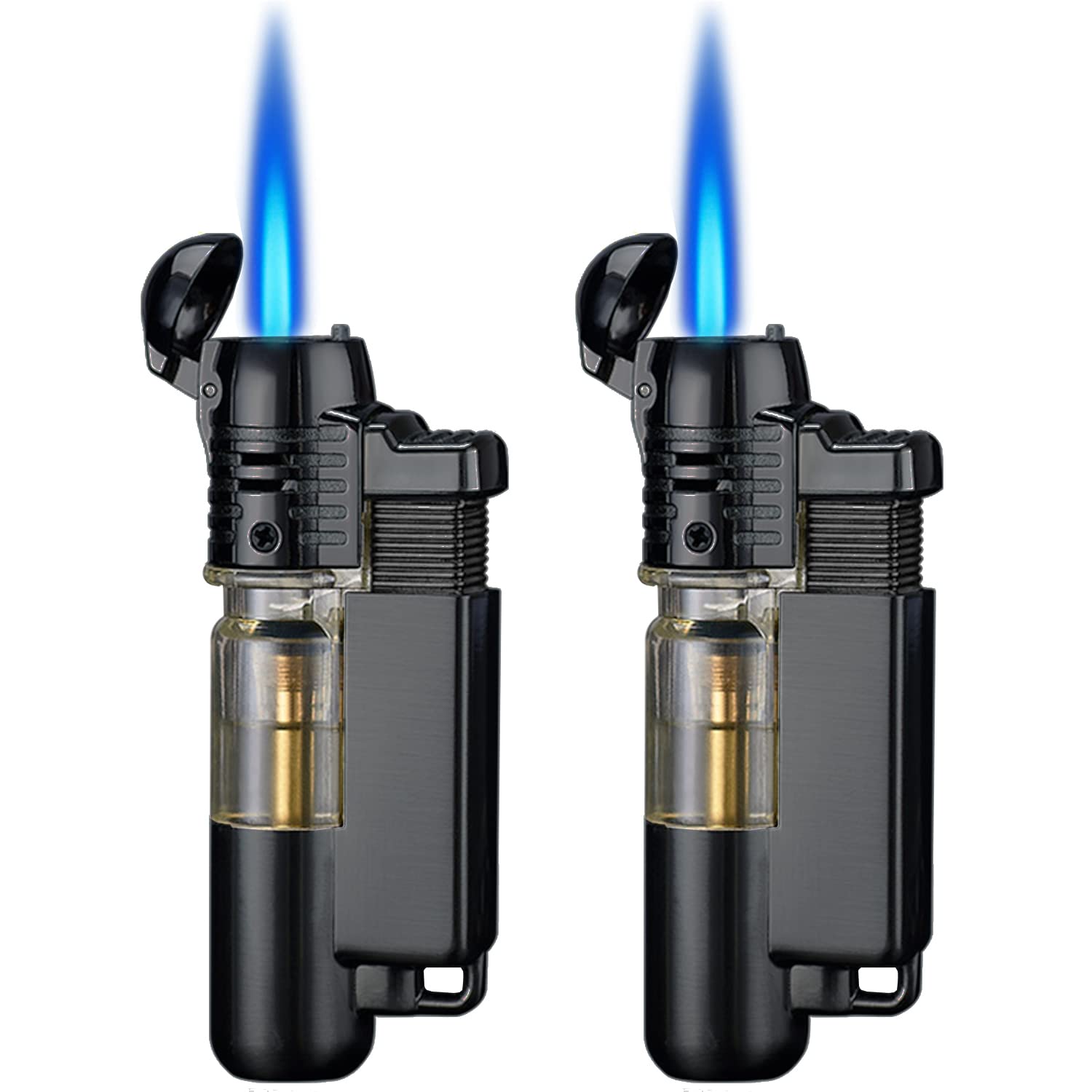 Yeuligo 2 Pack Refillable Butane Torch Lighters with Adjustable Jet Flame - Windproof Keychain Lighter for BBQ, Grilling, Camping, Candle Lighting & Fireplace Use (Black, Gas Not Included)