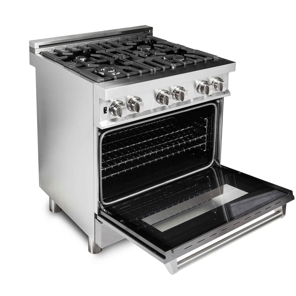 ZLINE 30-inch 4.0 cu. ft. Dual Fuel Range with 4-Burner Gas Cooktop & Electric Convection Oven - Stainless Steel with Satin Finish - Perfect for Modern Kitchens & Professional Cooking