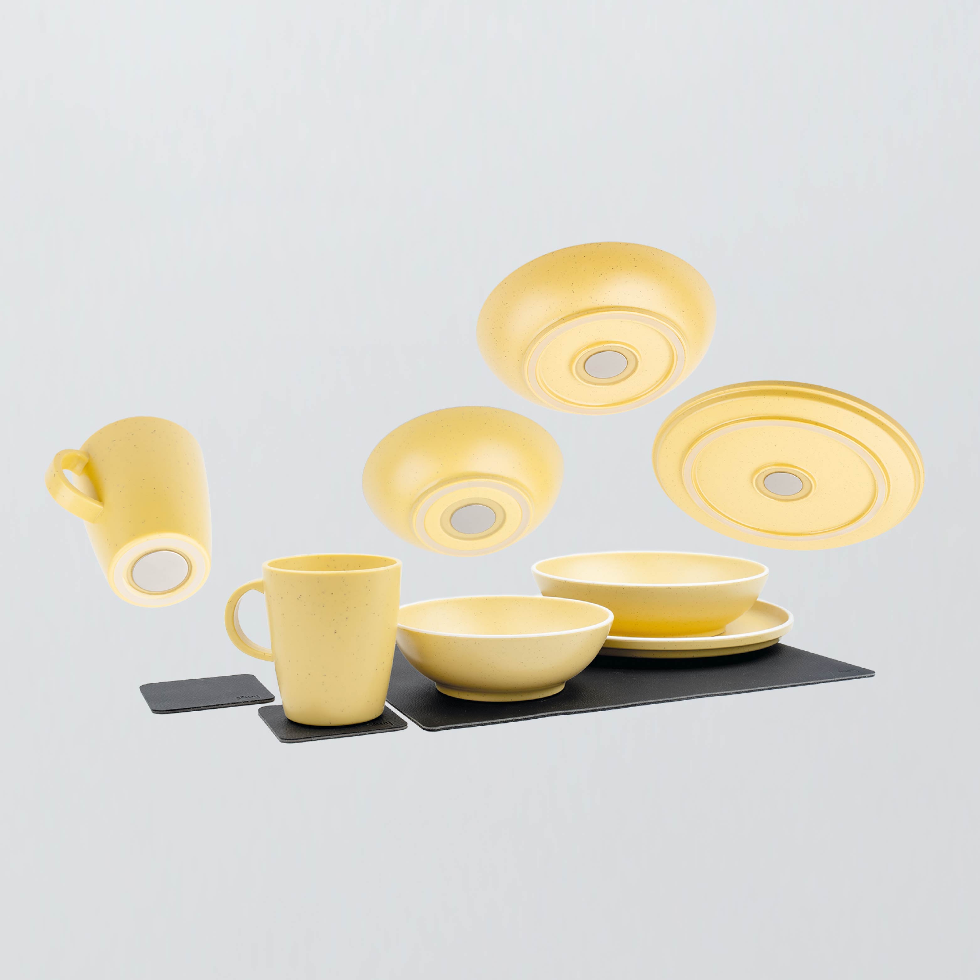 DOLOMIT YELLOW Magnetic Plastic Dinnerware Set - Lightweight & Durable BPA-Free Tableware for Camping, Picnics & Outdoor Dining