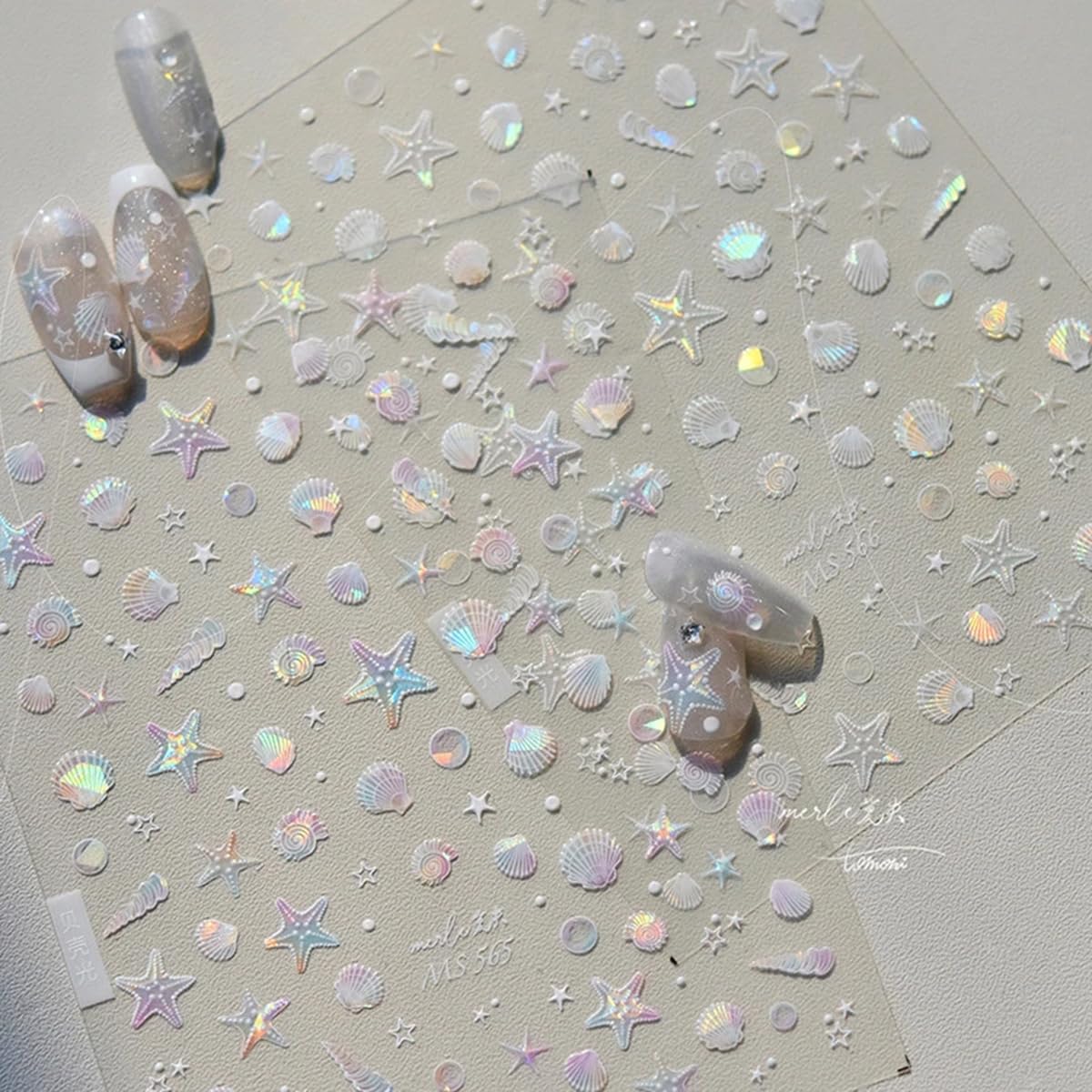 5D Shiny Summer Seashell & Starfish Nail Art Stickers - Ocean Theme Acrylic Engraved Nail Decals for Women & Girls - Perfect for Beach Vacations, Summer Manicures & Nail Salon Designs