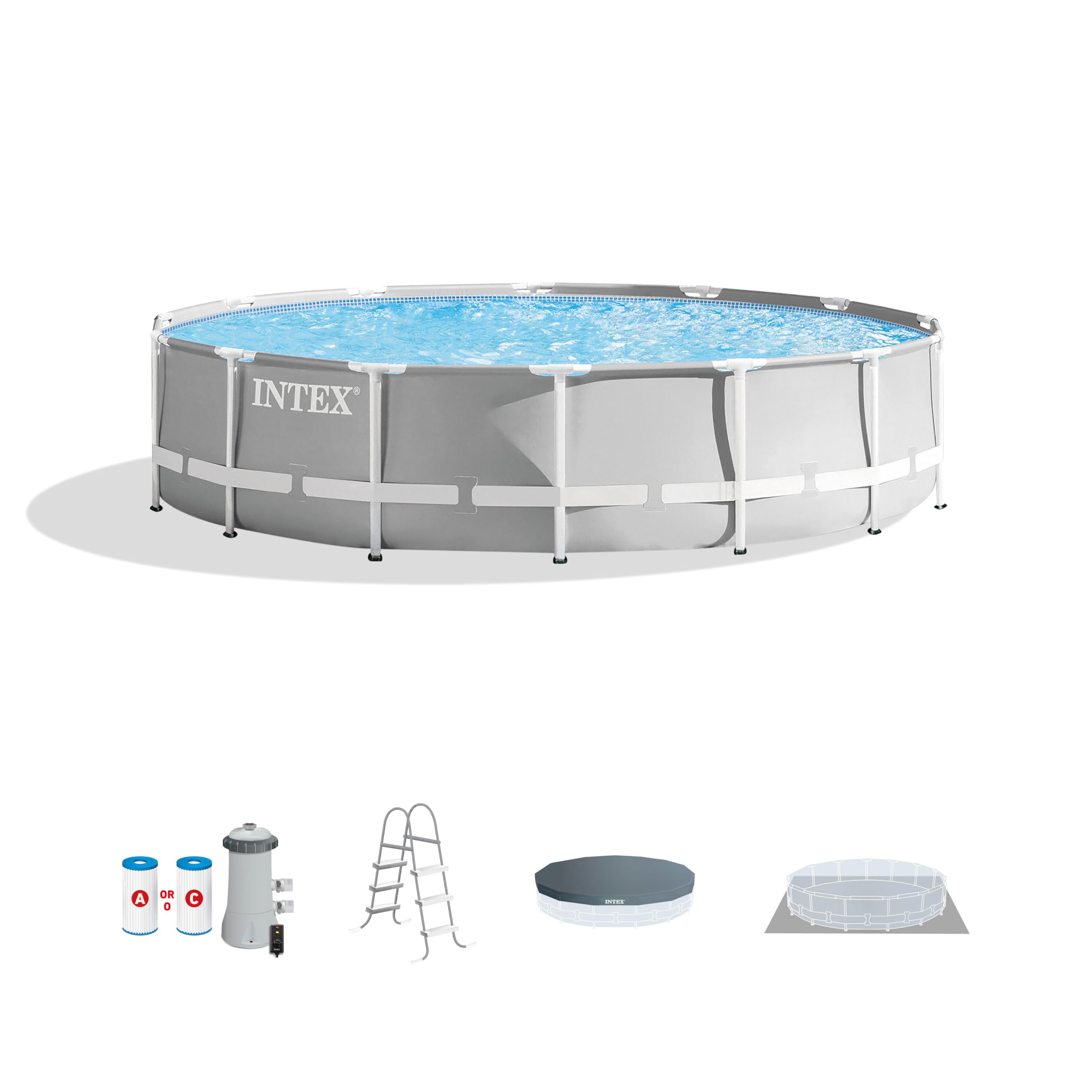 Intex 26719EH Prism Frame Premium Above Ground Swimming Pool Set - 14ft x 42in with 1000 GPH Cartridge Filter Pump | SuperTough Puncture & Rust Resistant | 3357 Gallon Capacity | Perfect for Backyard Family Fun, Summer Parties & Outdoor Relaxation