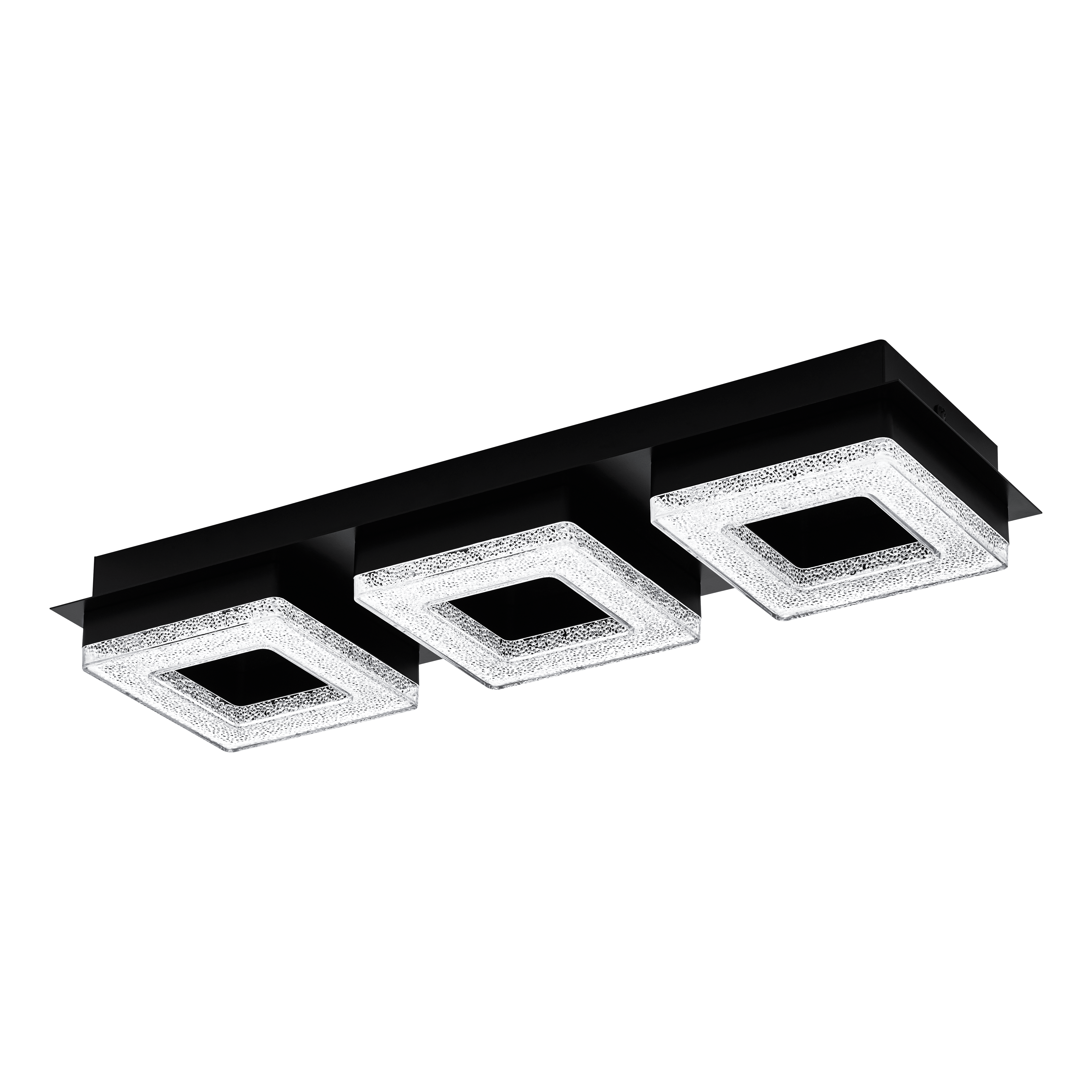 Eglo Fradelo 1 Square 3-Light Black Flush Mount Ceiling Light with Plastic Crystal Shades - Perfect for Bedroom, Hallway, and Entryway Lighting
