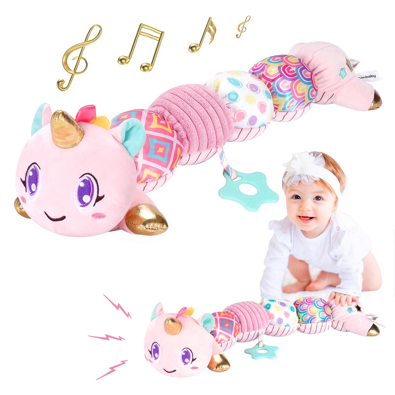 Best Musical Baby Toys for 6-12 Months - Sensory Crinkle & Rattle Developmental Toys for Newborns & Infants 0-12 Months | Perfect for Tummy Time, Christmas Gifts & Baby Girl Nursery (Pink) - Encourages Early Learning & Motor Skills Development