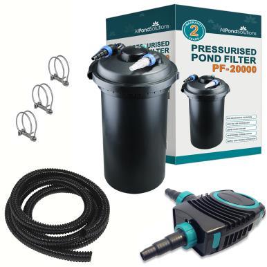 AllPondSolutions 20000L Pressurized Pond Filter Kit PF 20000 KIT - High Efficiency Water Filtration System for Large Ponds & Water Gardens